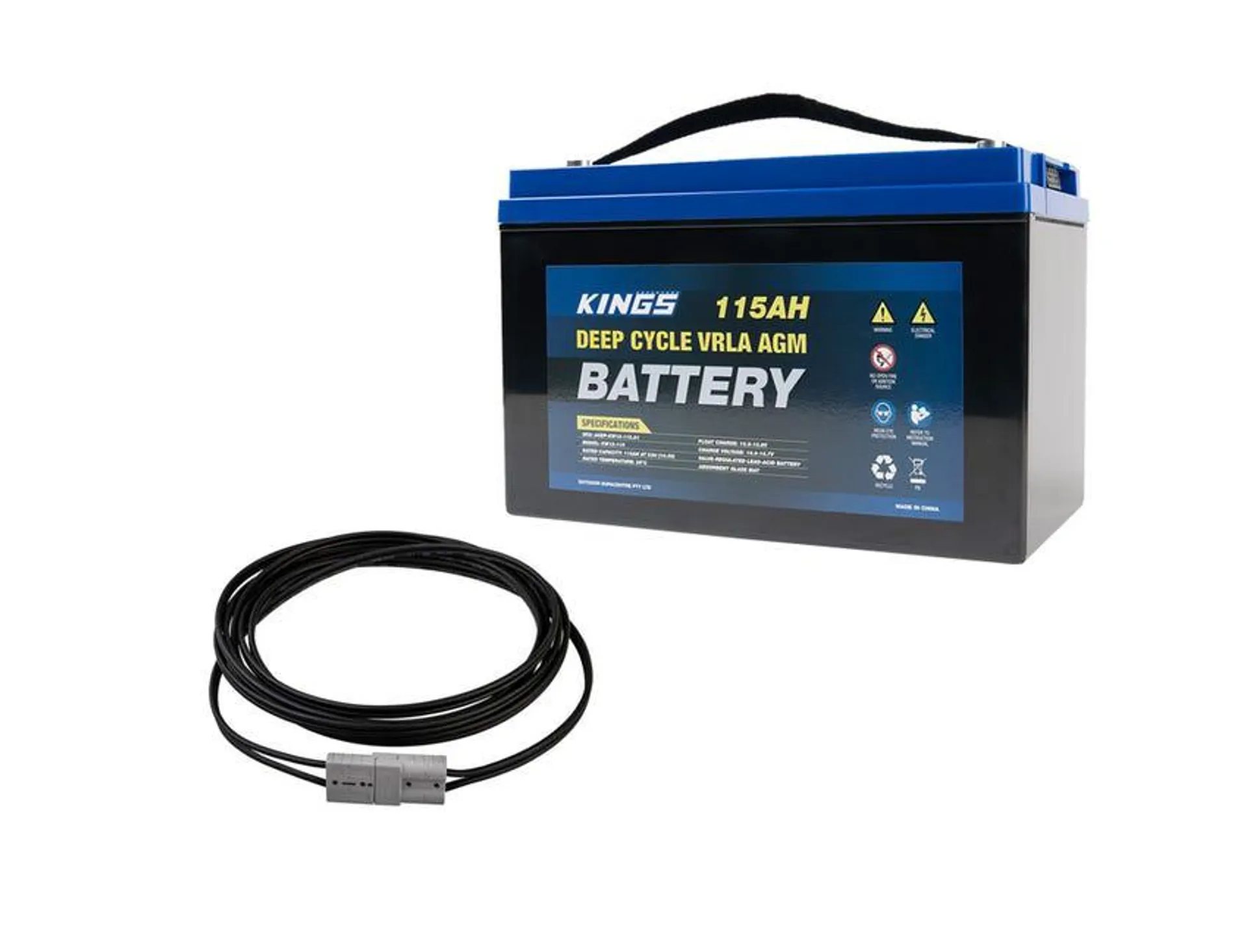 Kings 12V 115Ah Deep Cycle Battery + 6m Solar Extension Lead