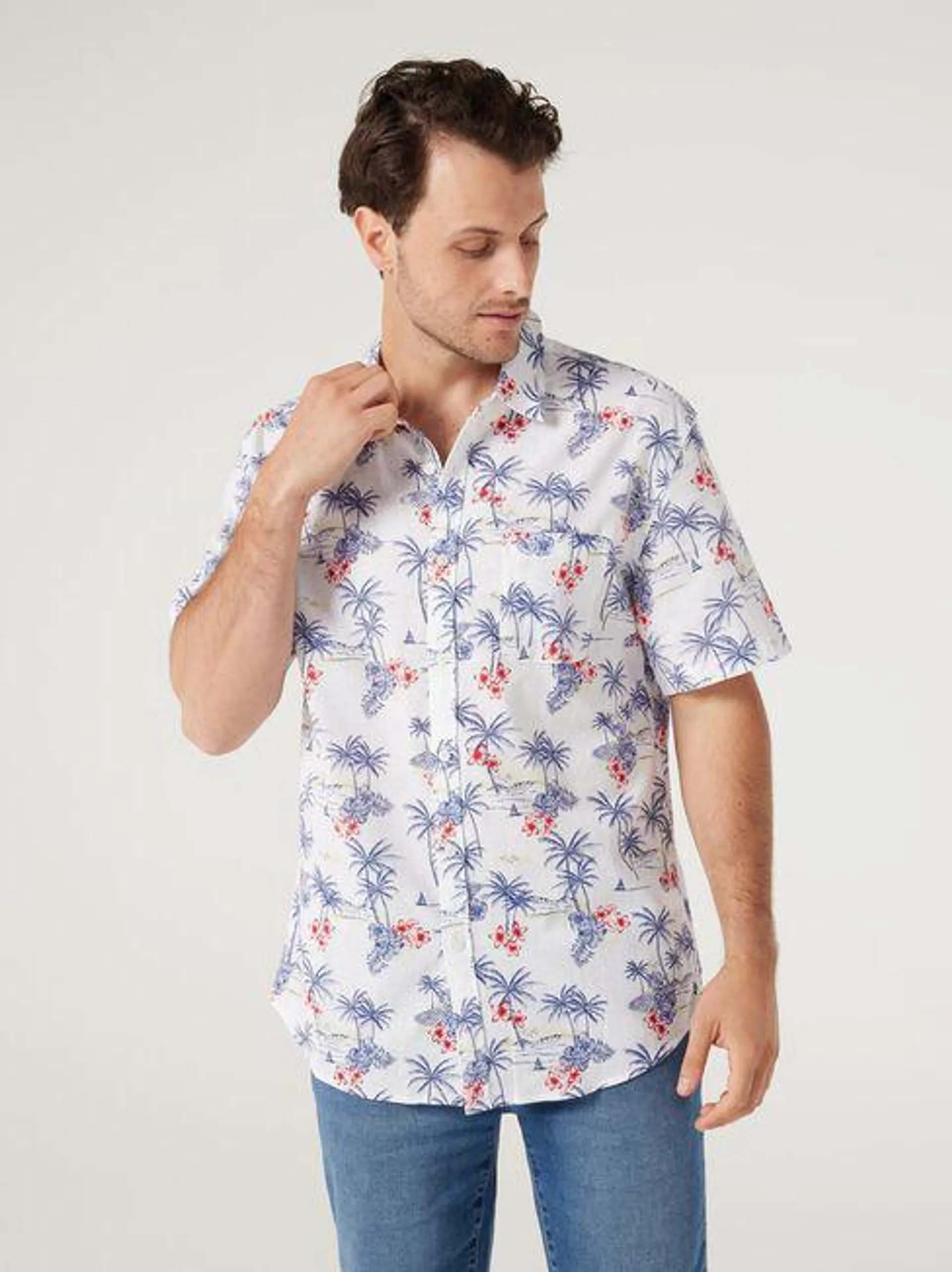 SS Brandon Print Linen Shirt