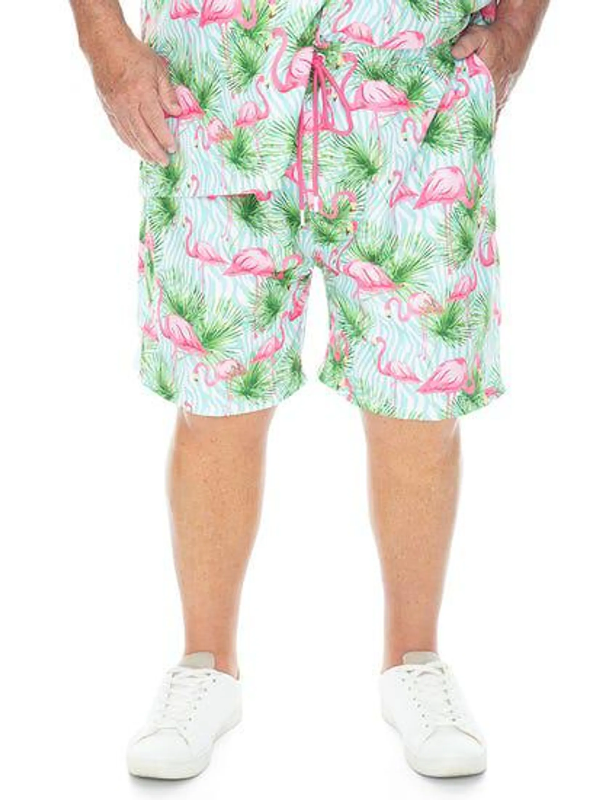 Big Mens Flamingo Party Print Shorts