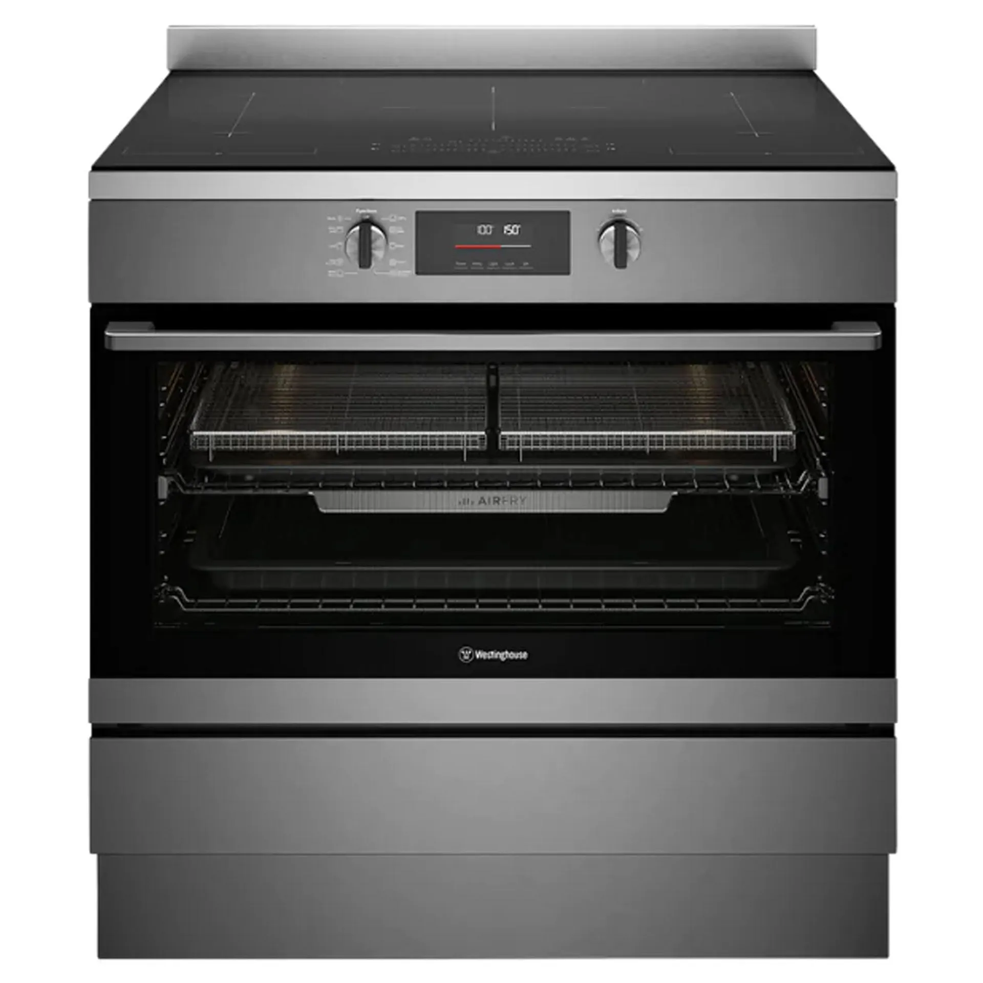 Westinghouse 90cm electric freestanding oven with Induction cooktop, multi-function 10 pyrolytic oven, EasyBake +Steam, AirFry WFEP9757DD