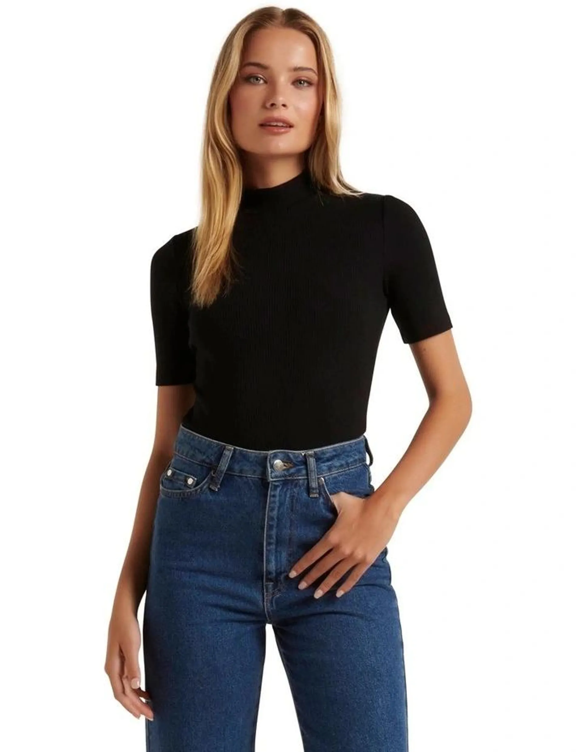 Jessa Mockneck Half Sleeve Tee in Black