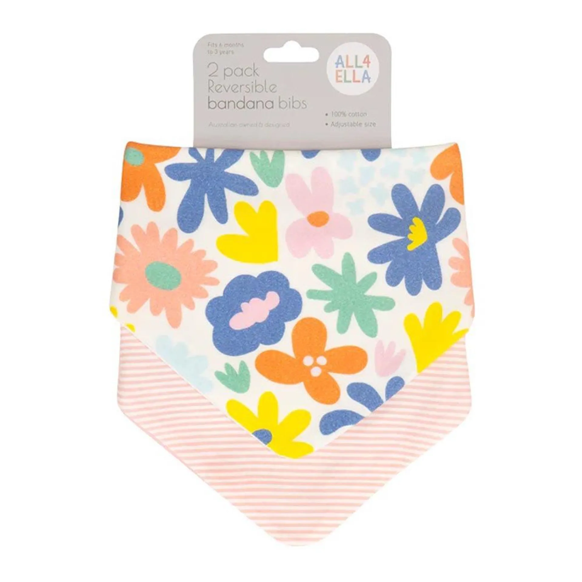 All4Ella Bandana Bibs 2Pk Bright Floral