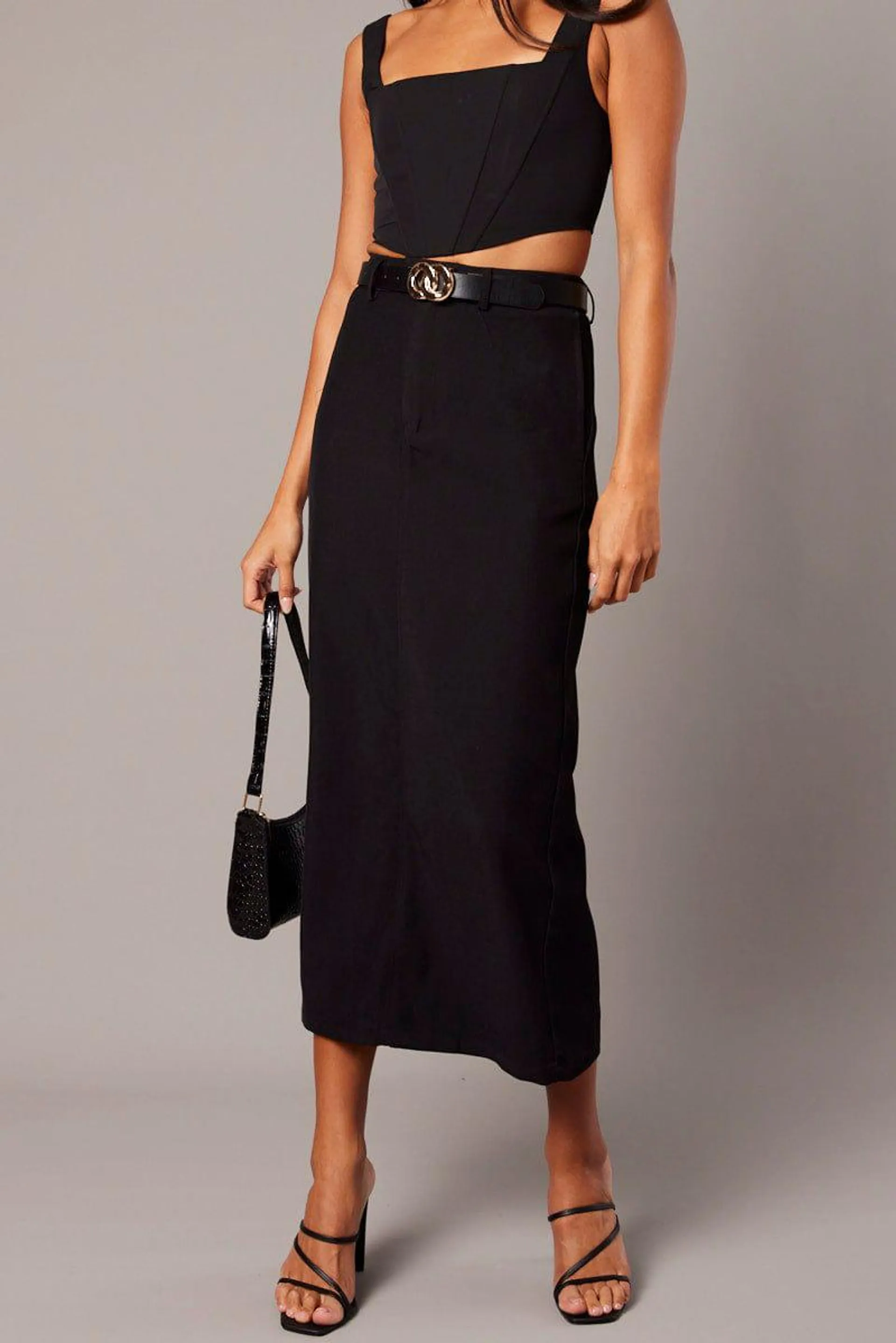Black Tailored Maxi Skirt High Rise