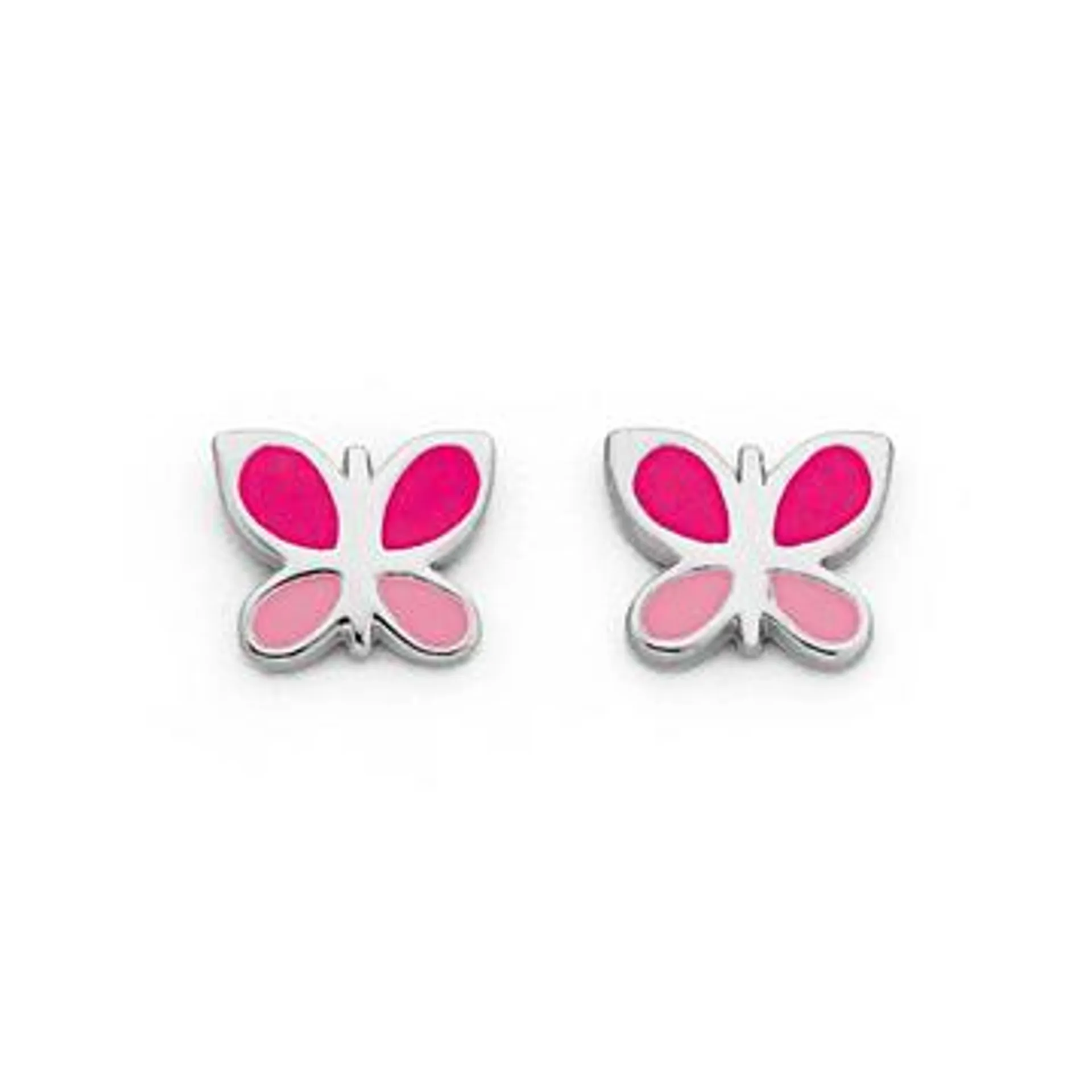 Sterling Silver Pink Butterfly Enamel Earrings