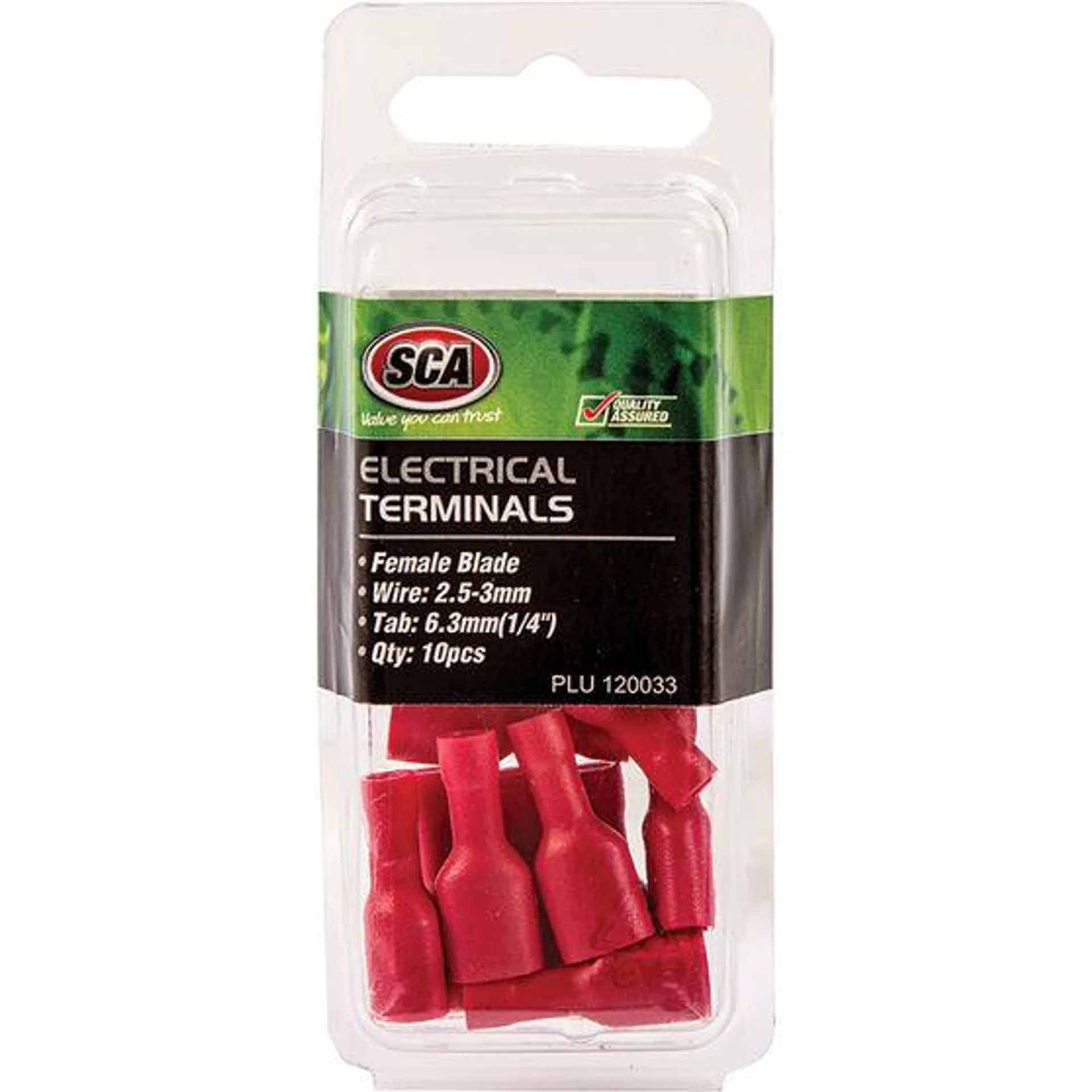 SCA Electrical Terminals - Female Blade, 6.3mm Red, 10 Pack