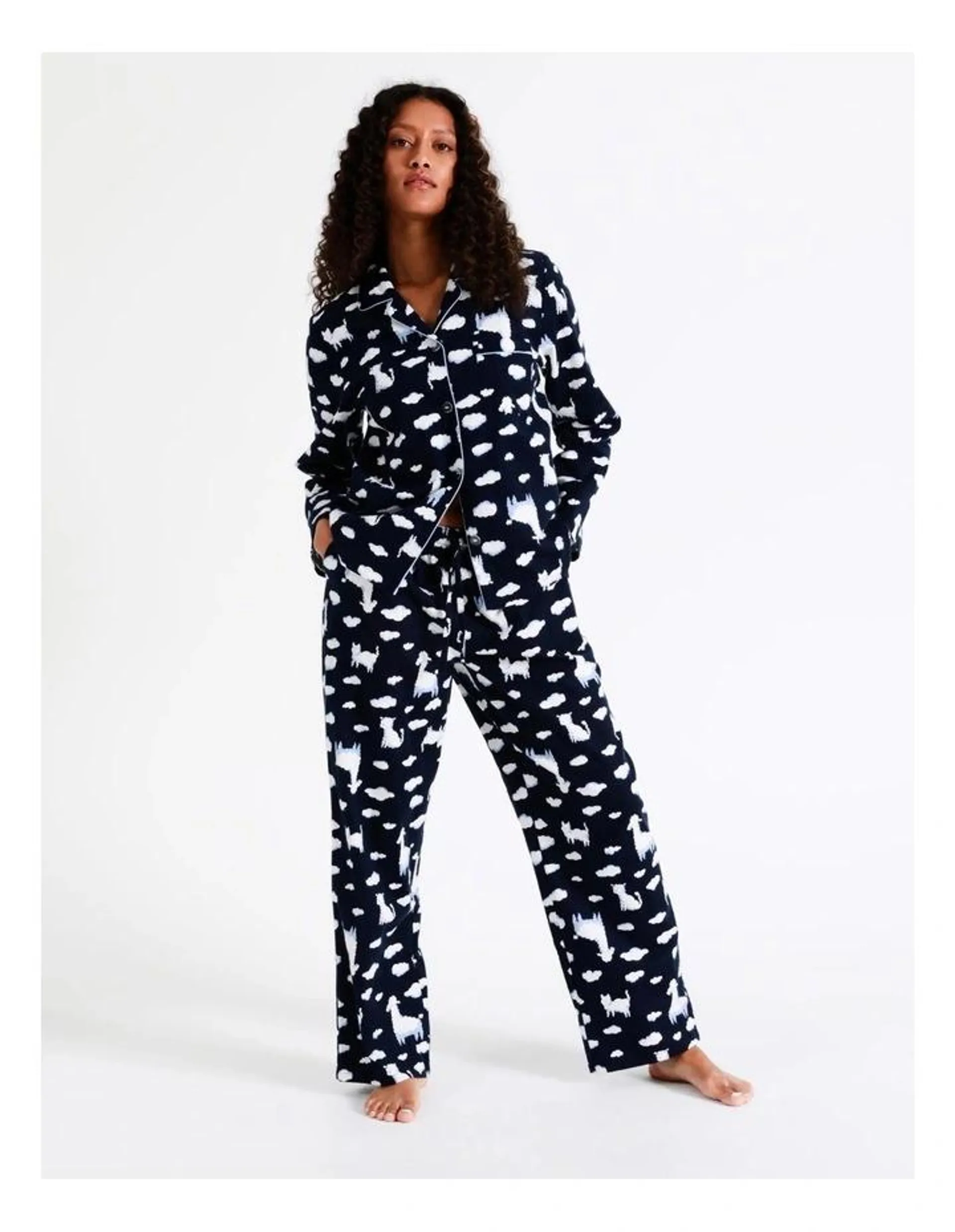 Womens Pyjama Set in Midnight Animal Clouds Print