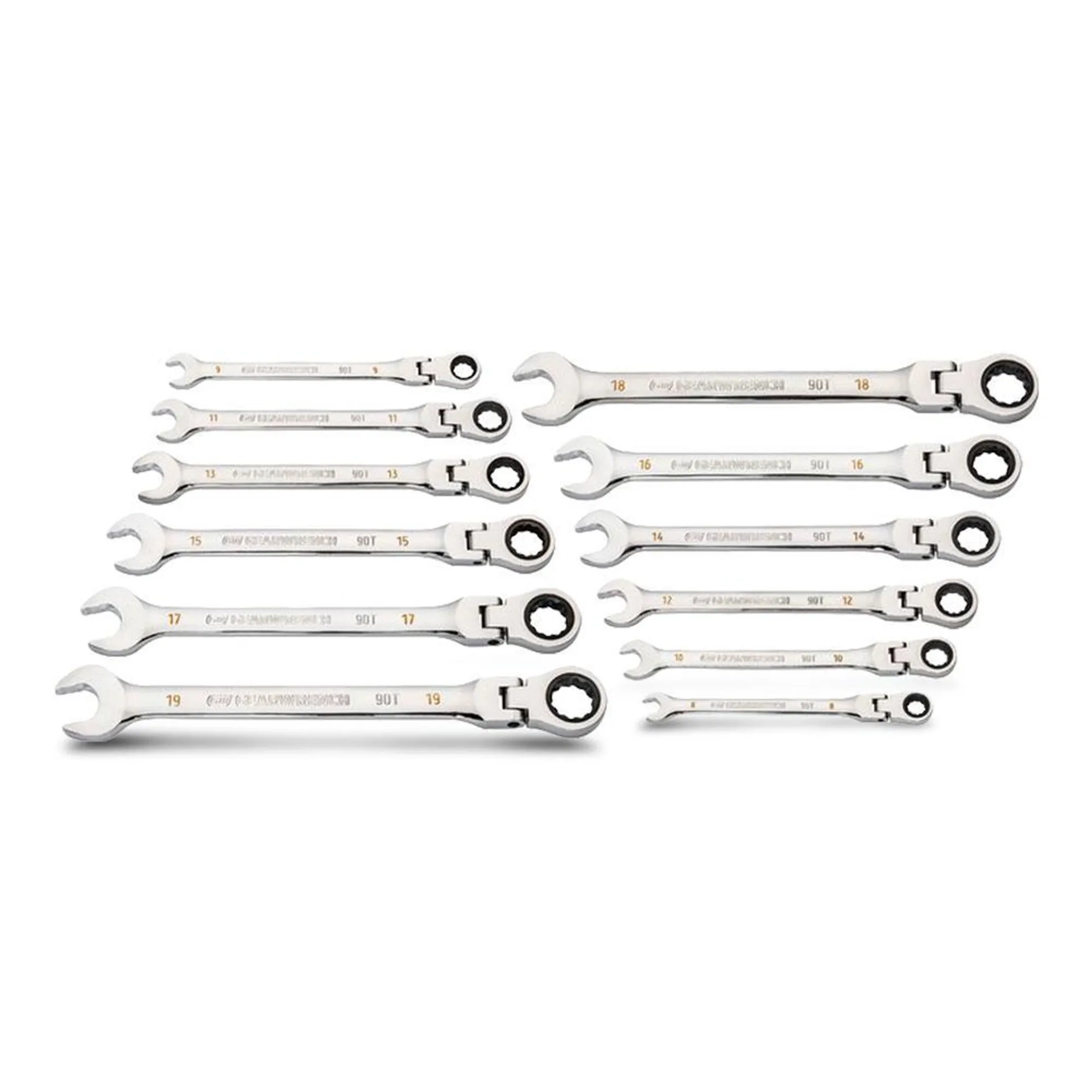 GEARWRENCH 87025 12pce 12 Point Metric 90T Flex Head Ratcheting Wrench Set