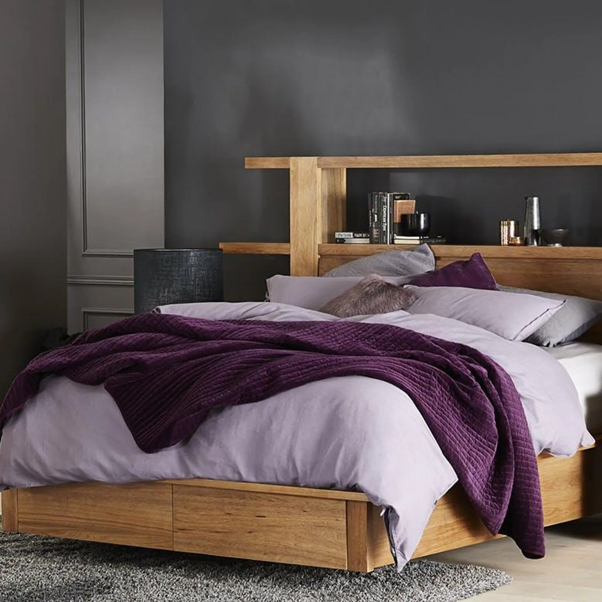 Grandeur Bookend Bed Frame, Warm Oak