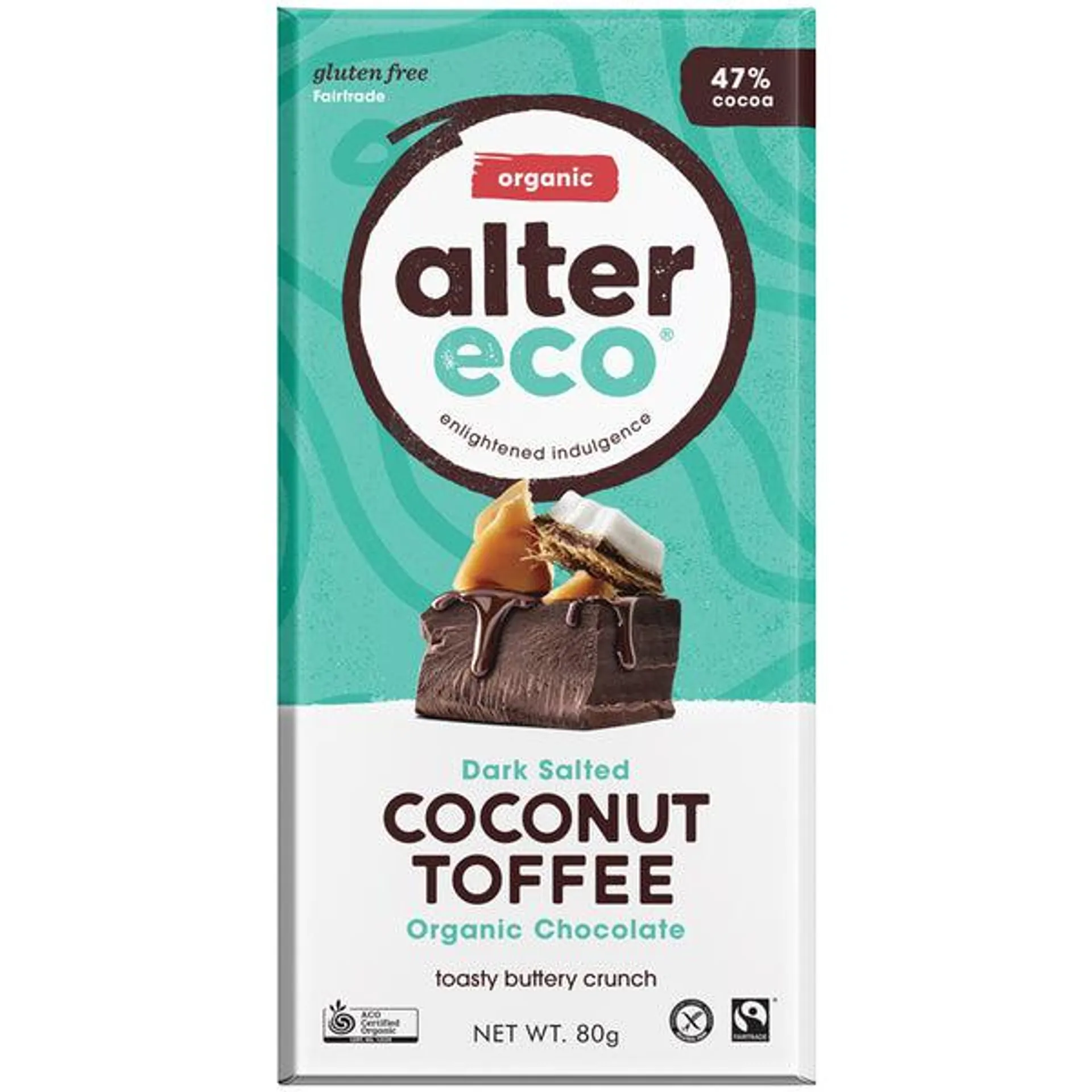 Alter Eco Organic 47% Dark Chocolate Salted Coconut Toffee 80g