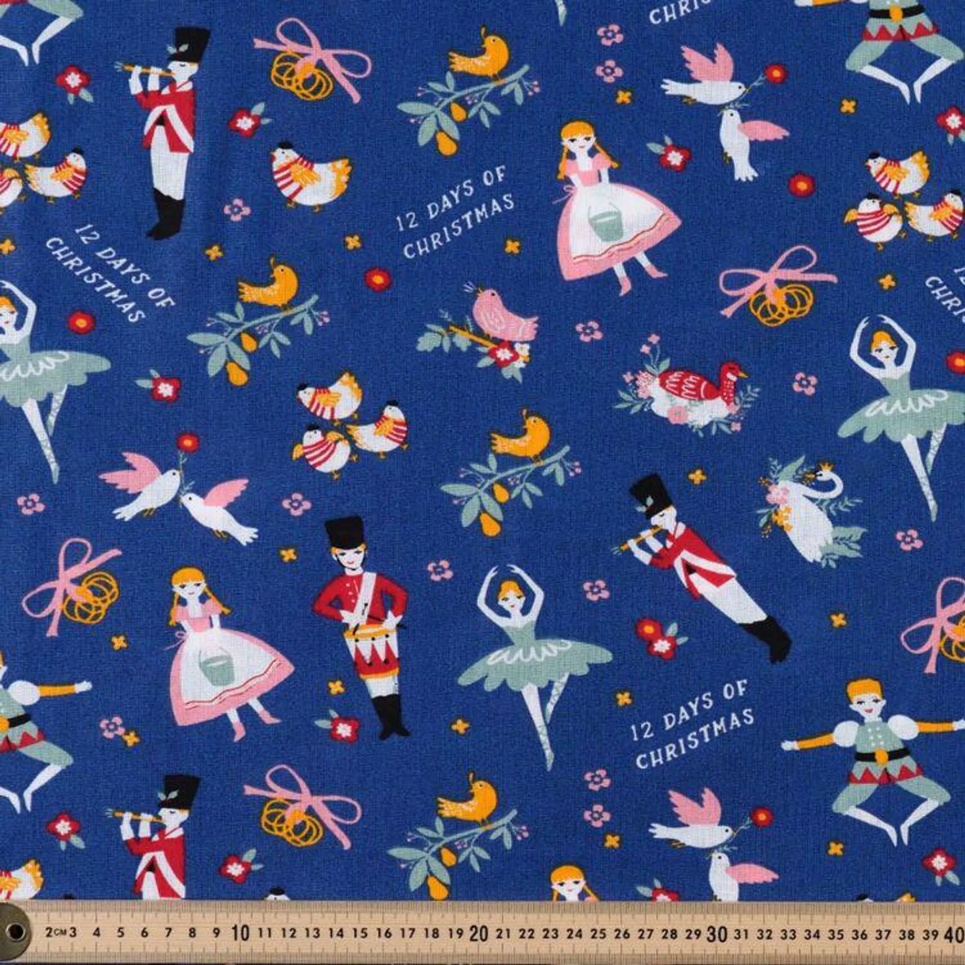 12 Days of Christmas 120 cm Multipurpose Cotton Fabric Navy 120 cm