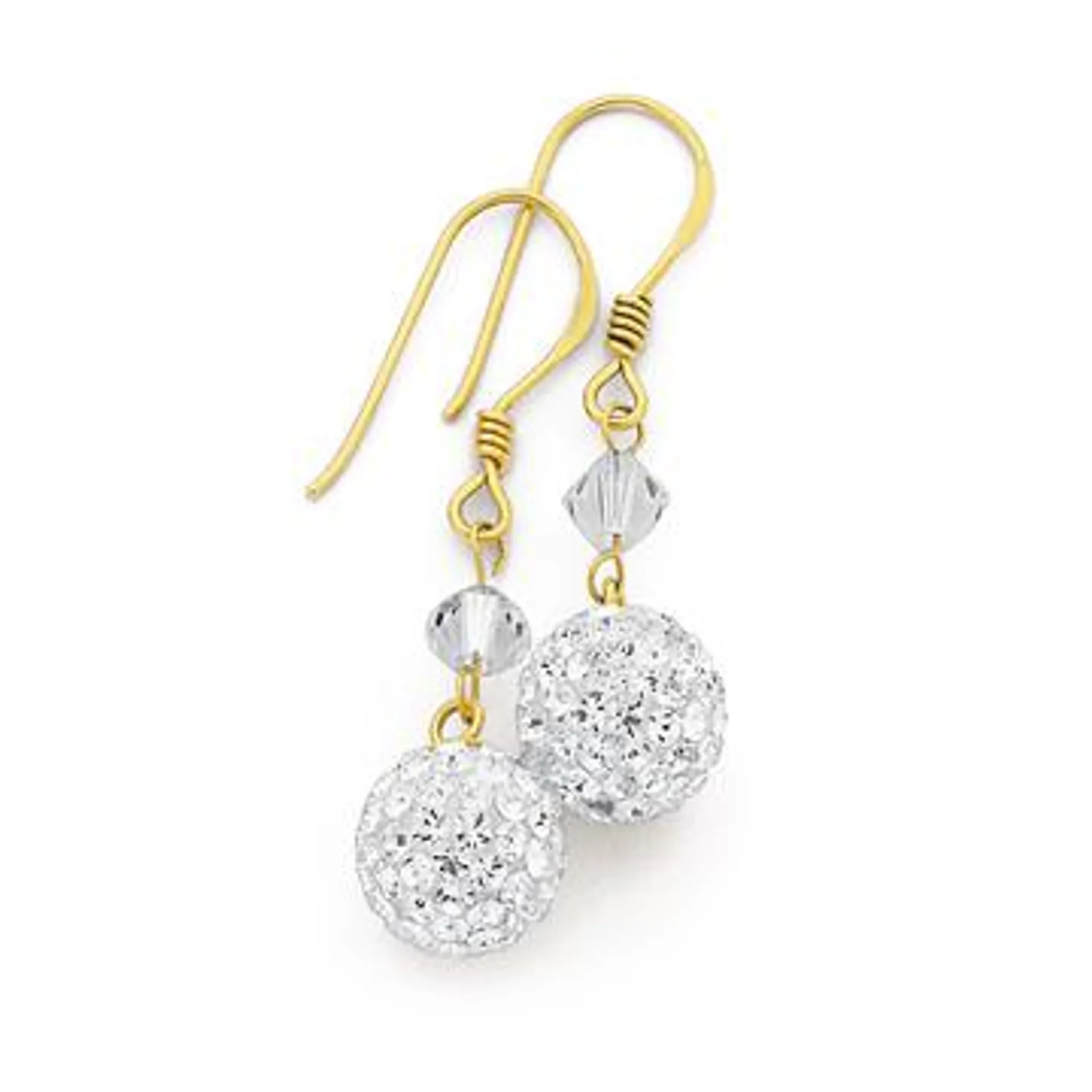 9ct Gold, Crystal Ball Drop Earrings