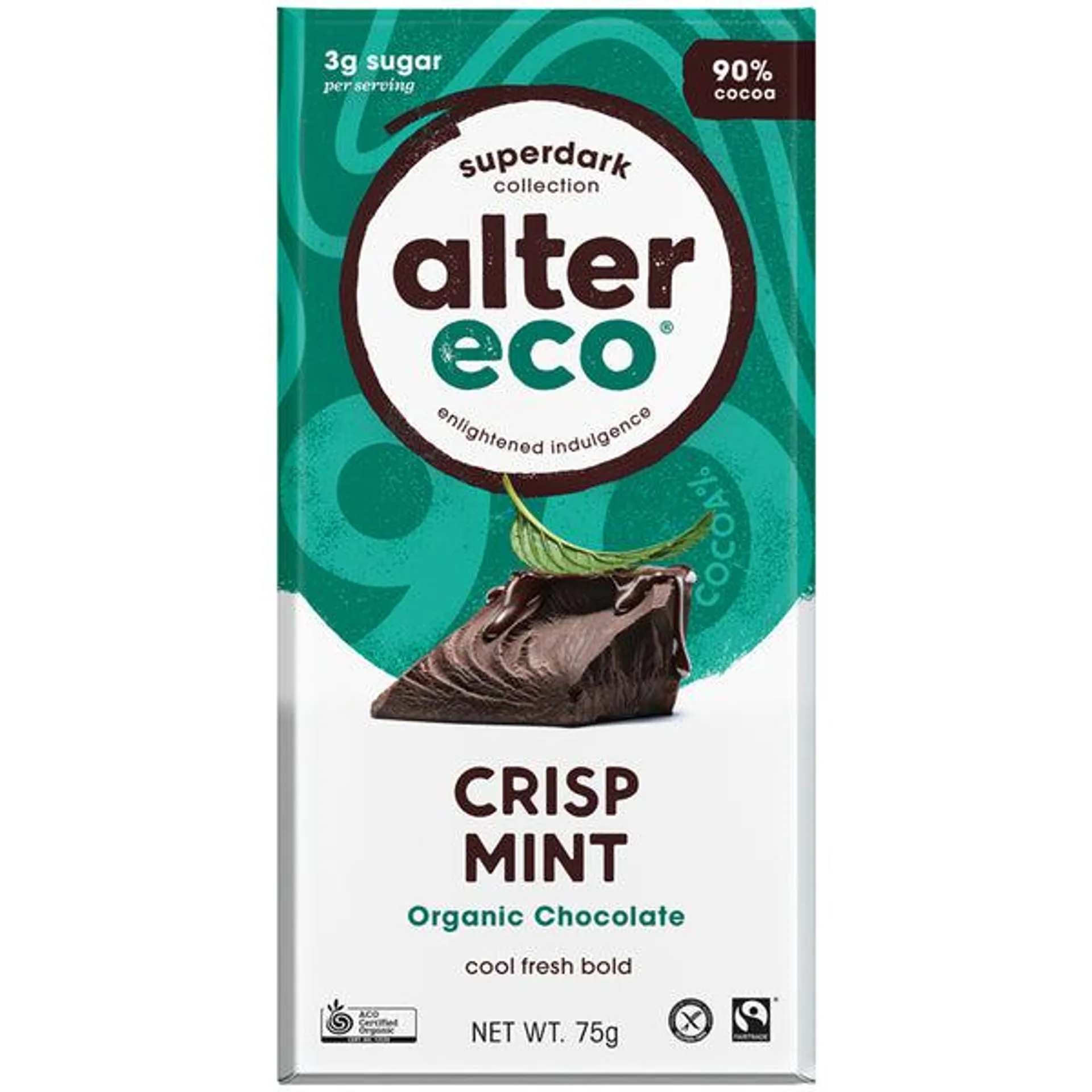 Alter Eco Organic 90% Superdark Chocolate Crisp Mint 75g