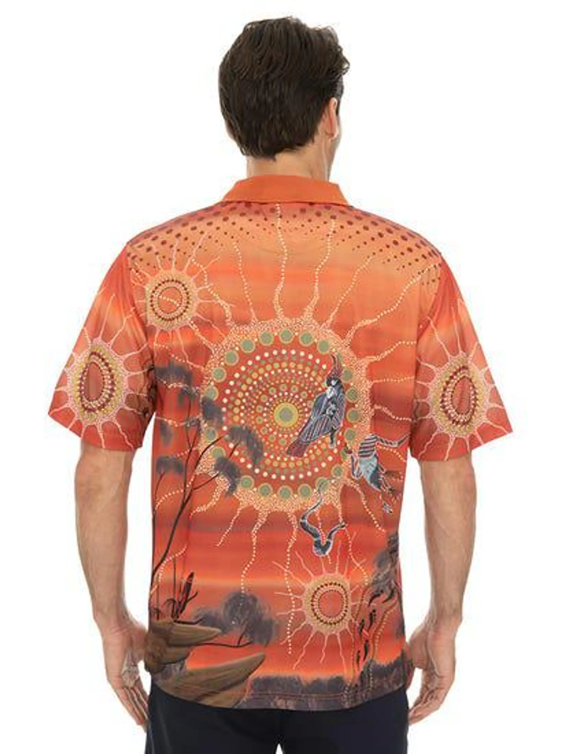 Aboriginal Art T Shirt Birds Orange