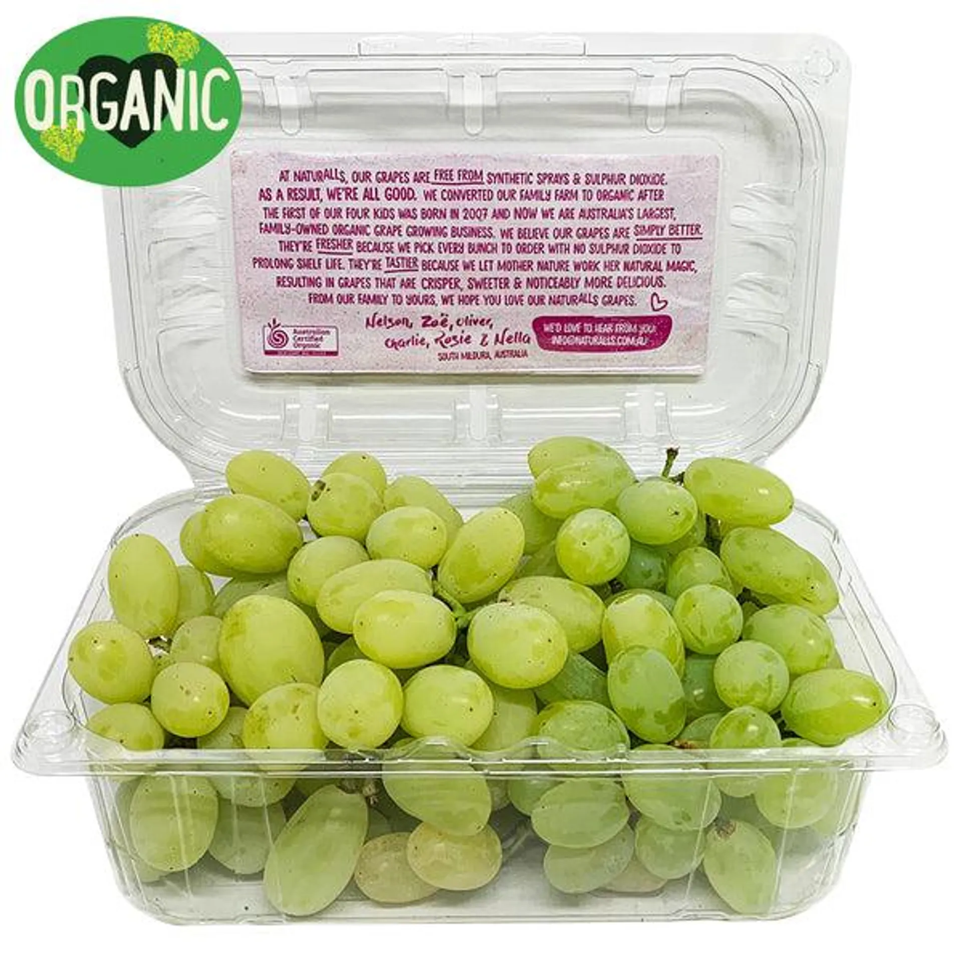 Grapes White Seedless Organic 500g