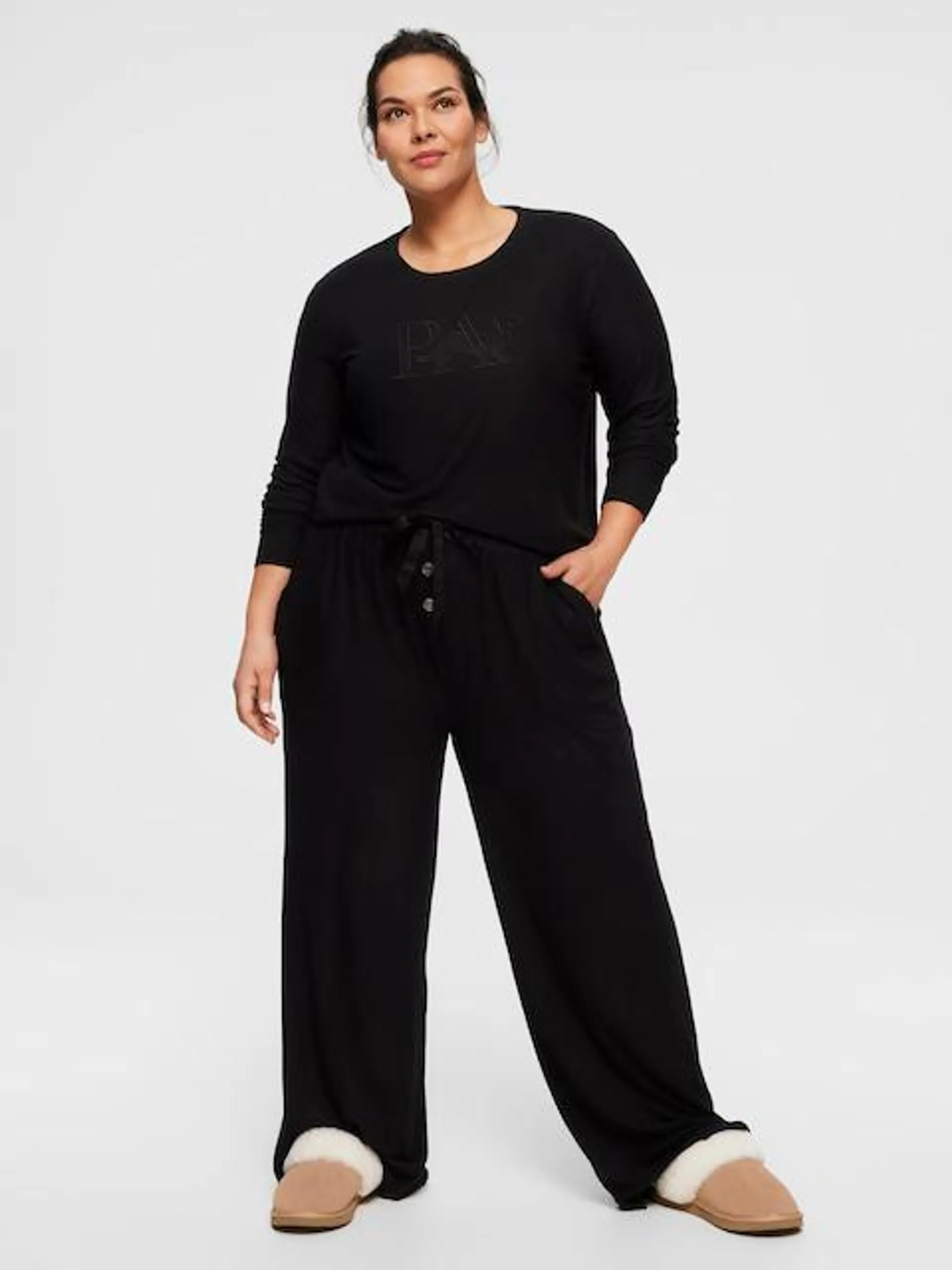 P.A. Plus Black Plush Wide Leg Pj Pant