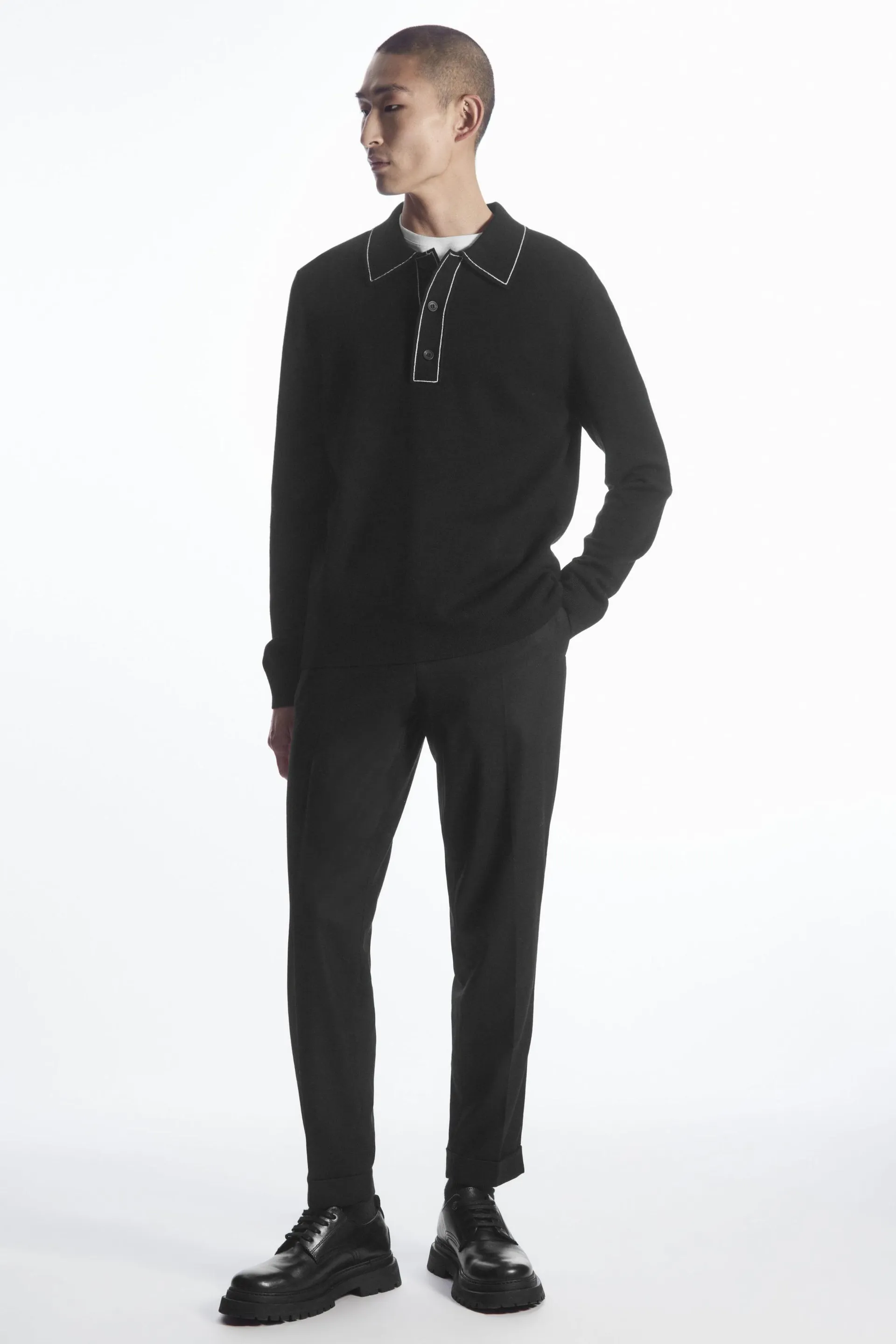 TURN-UP TAPERED WOOL PANTS