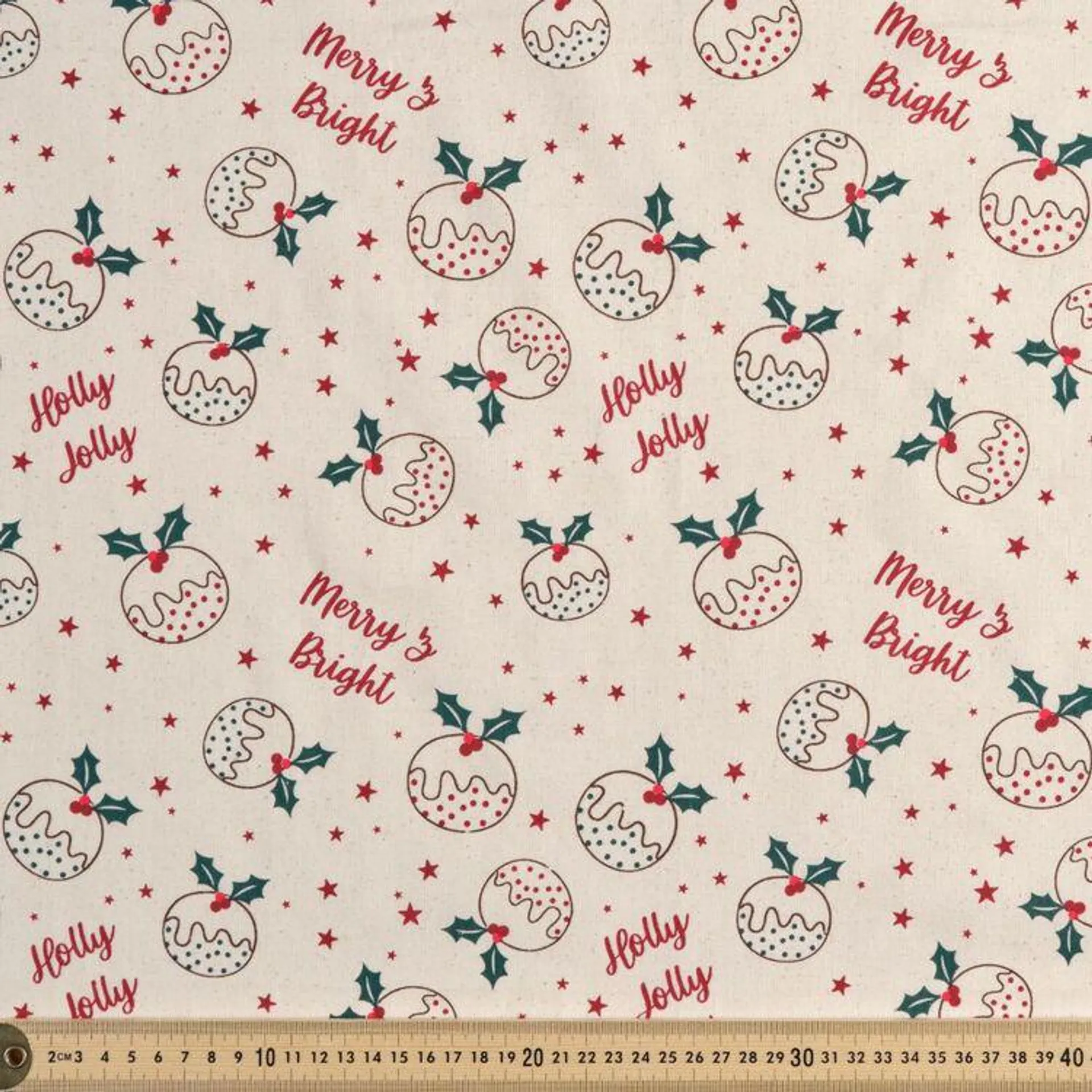 Calico Holly Pudding 90 cm Multipurpose Cotton Fabric Natural & Multicoloured 90 cm