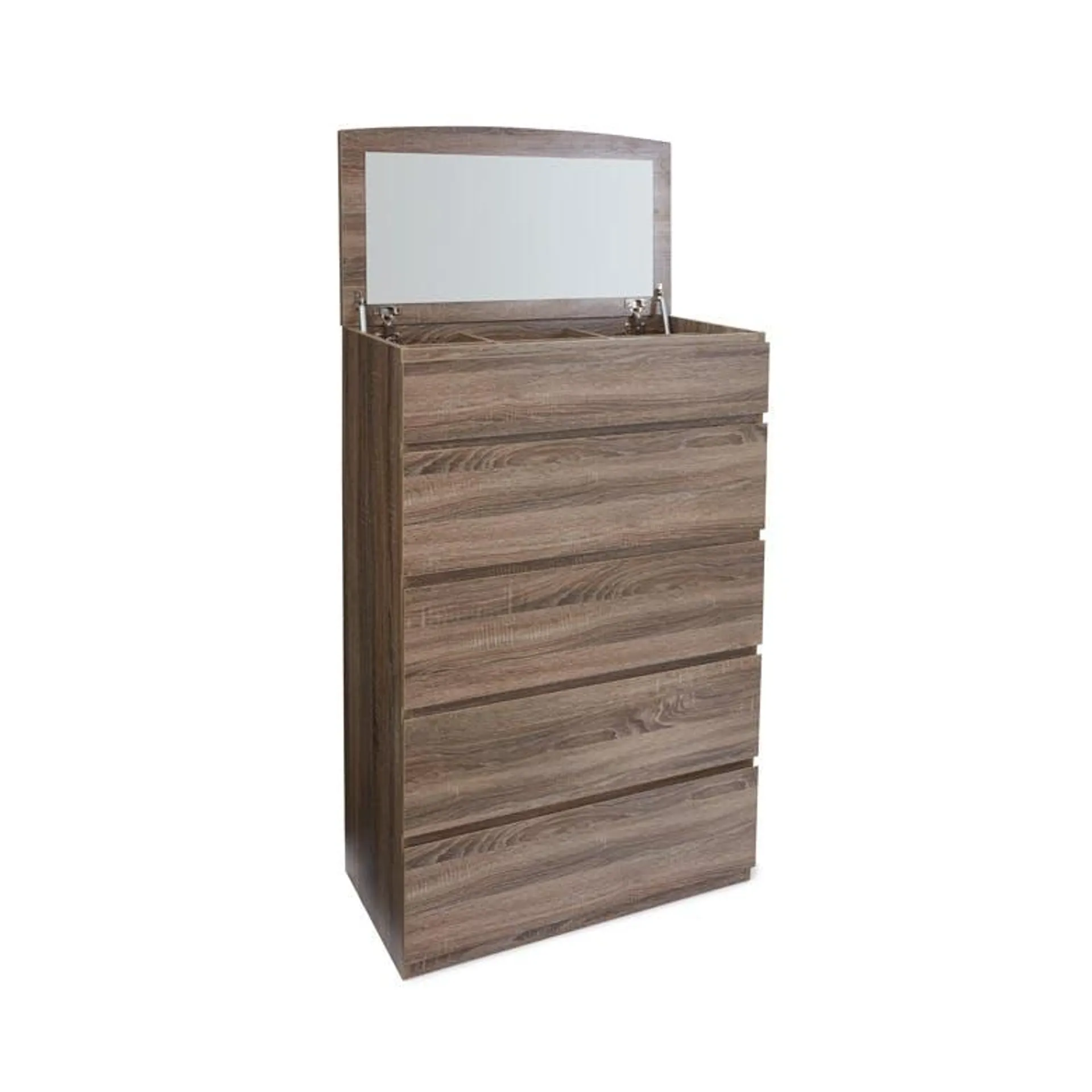 Ellipse Tallboy (5 Drawer) W/Mirror, Mocha