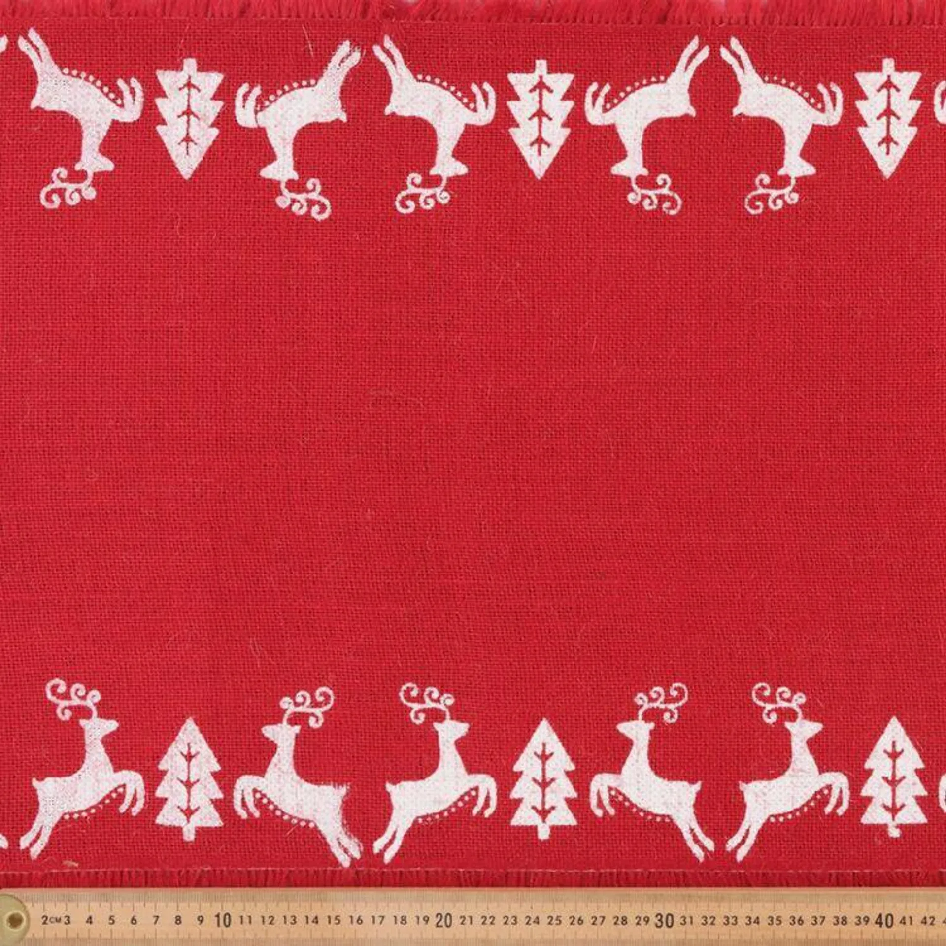 Scandi Reindeer 40 cm Runner Hessian Fabric Red 40 cm