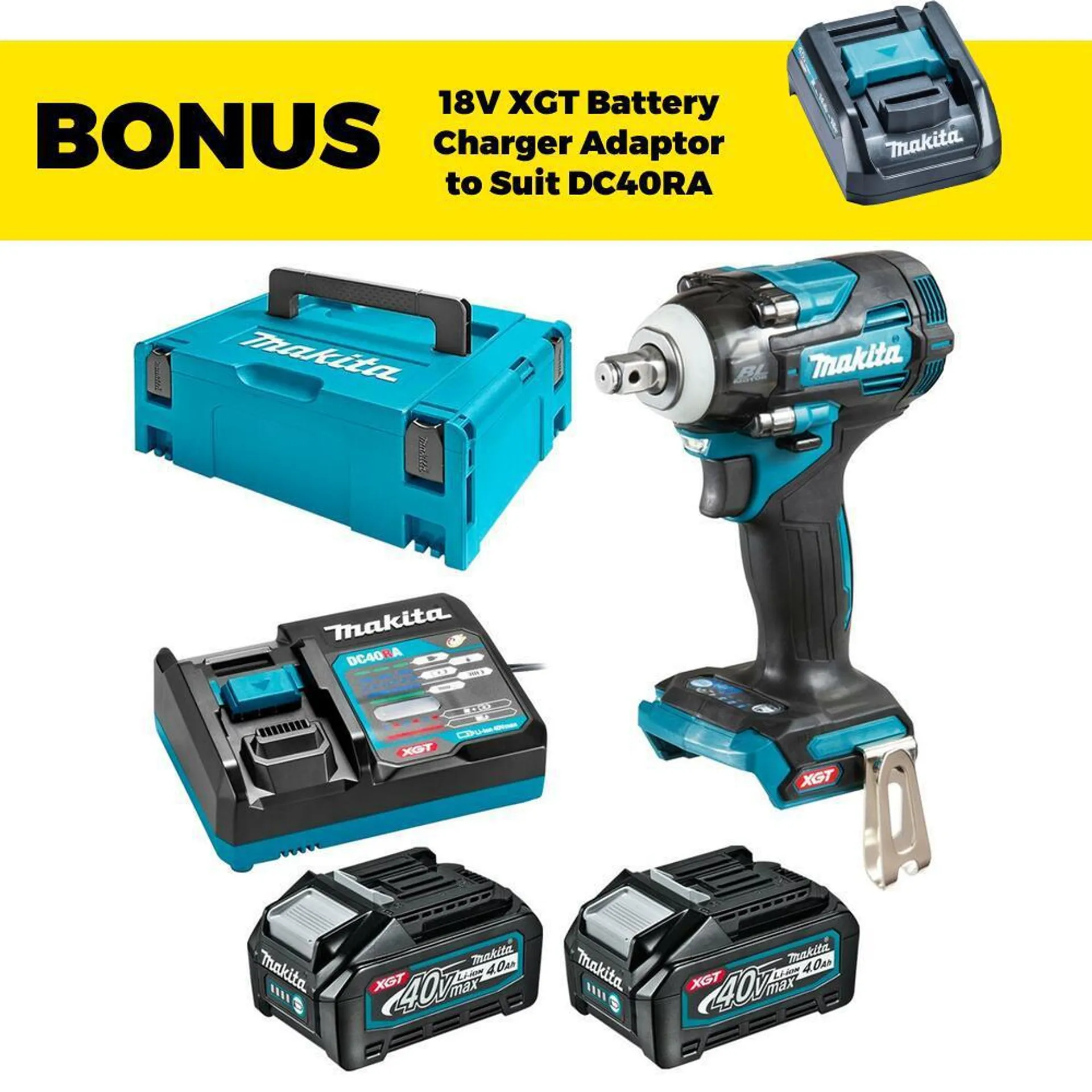 Makita TW004GM203 40V Max 4.0Ah Li-ion XGT Cordless Brushless 1/2" Impact Wrench Combo Kit