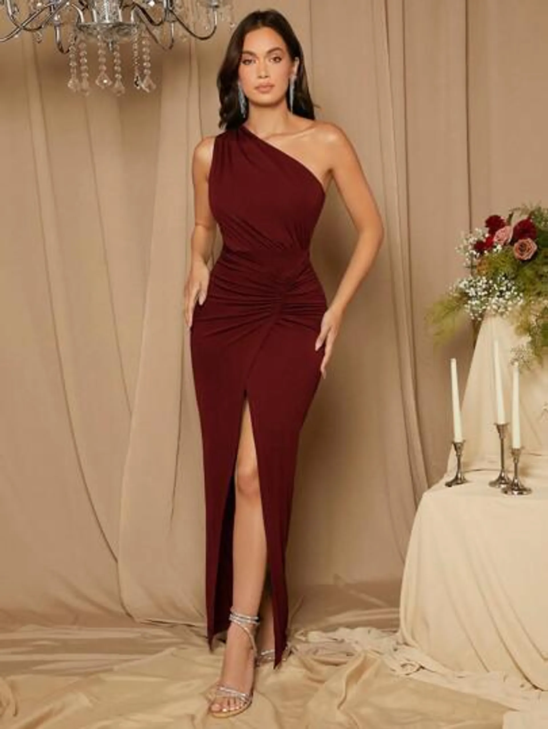 SHEIN Belle Bridesmaid Dress With Single-shoulder Twist Detail And High Slit