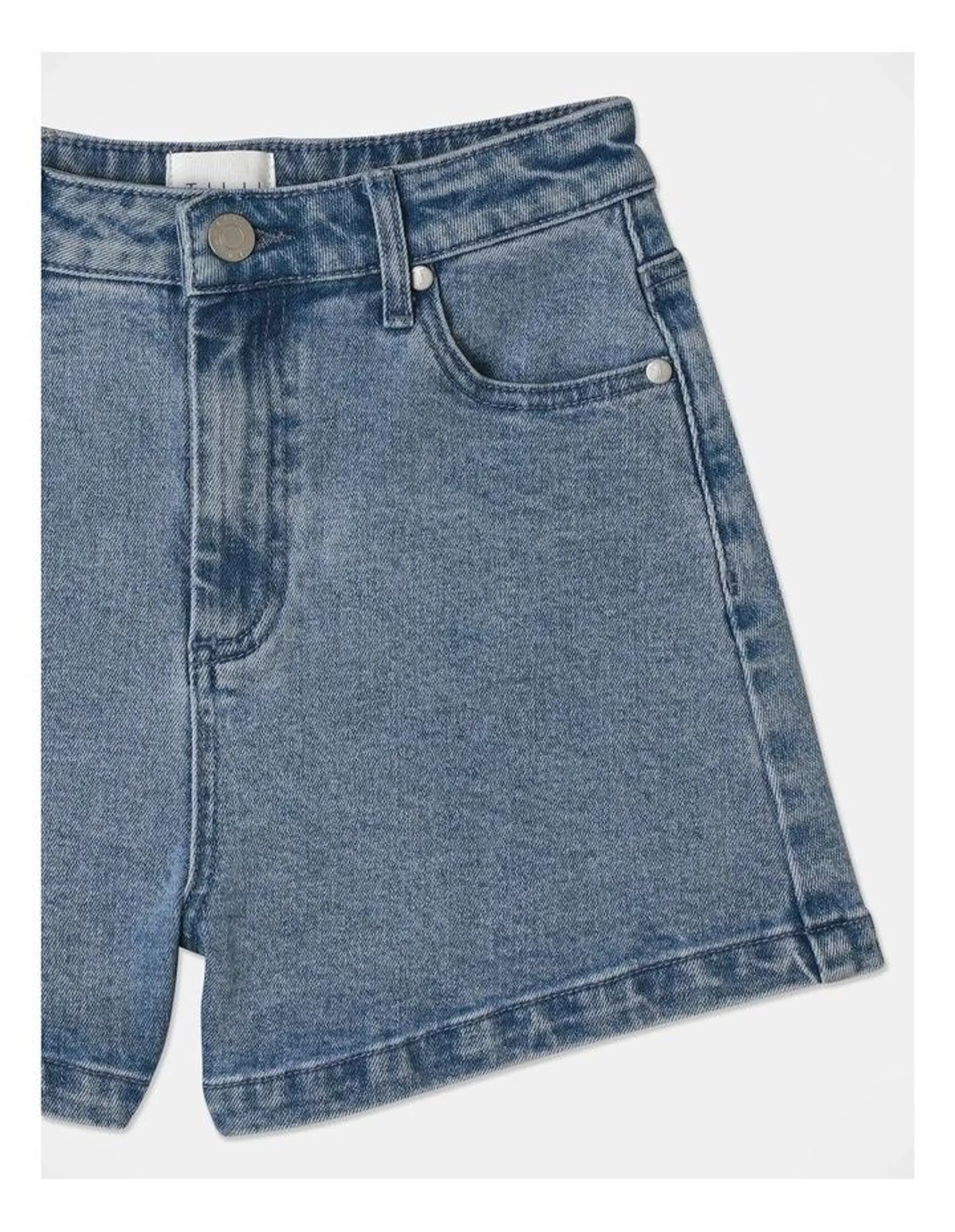 A-Line Denim Short in Mid Denim