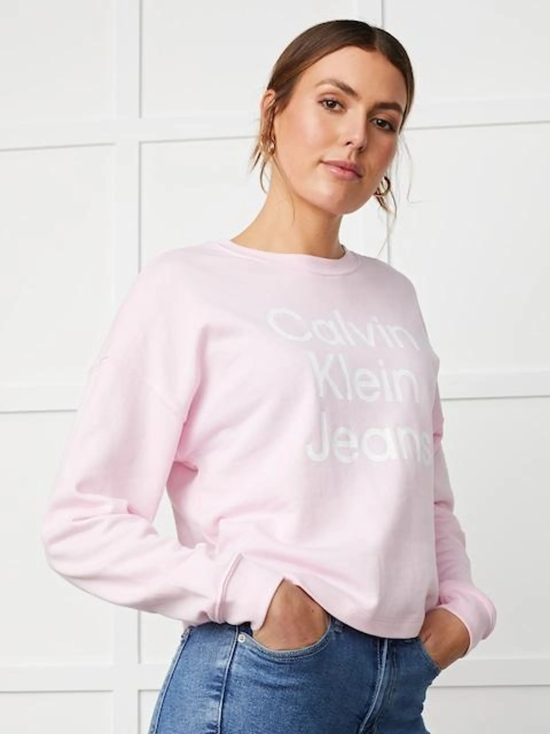 Calvin Klein Stacked Logo Sweat In Posh Pink