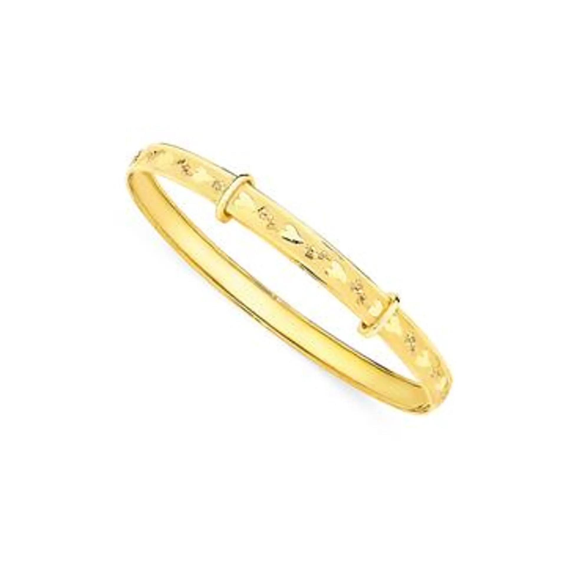 9ct Gold 40mm Heart Engraved Expandable Baby Bangle