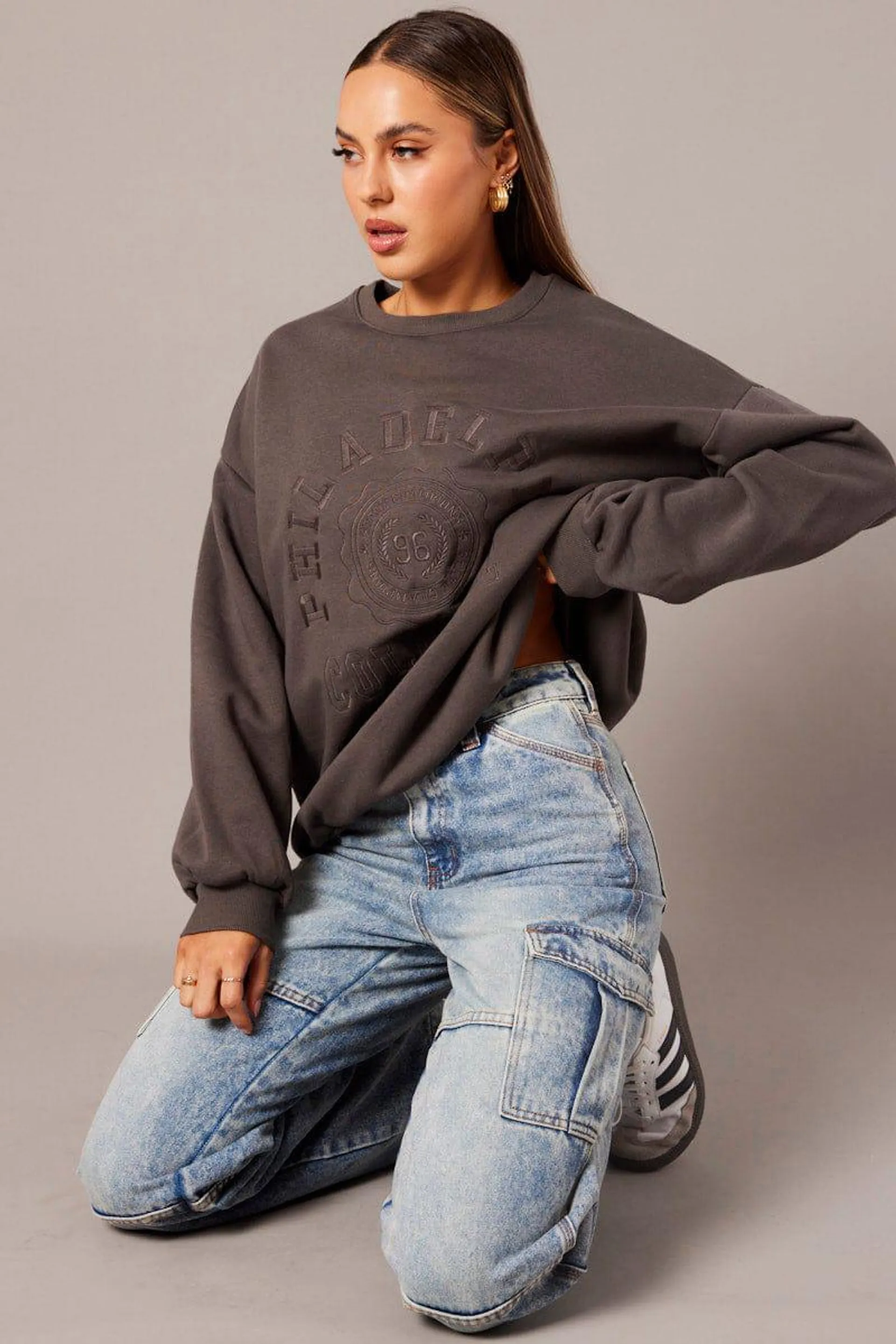 Grey Graphic Sweater Long Sleeve