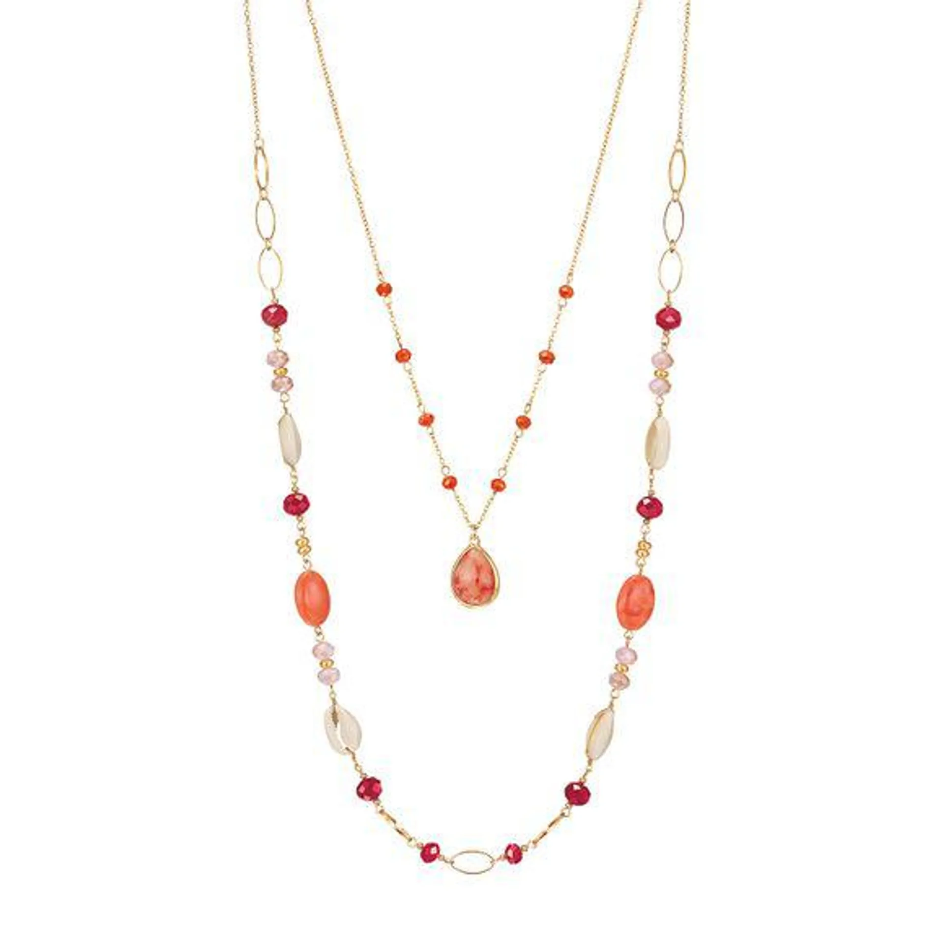 Beachy Coral Double Layer Necklace