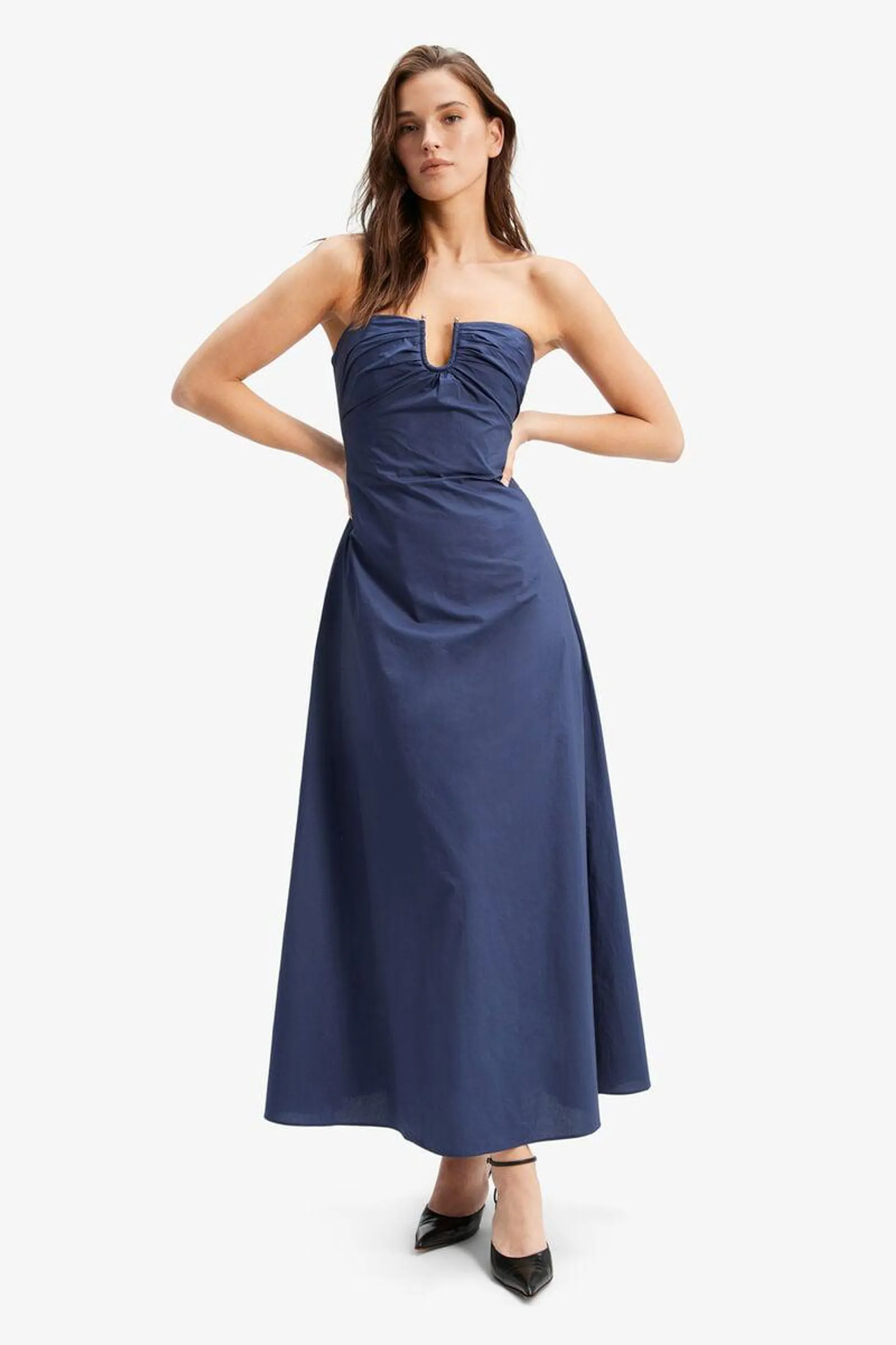 lora poplin maxi dress in navy