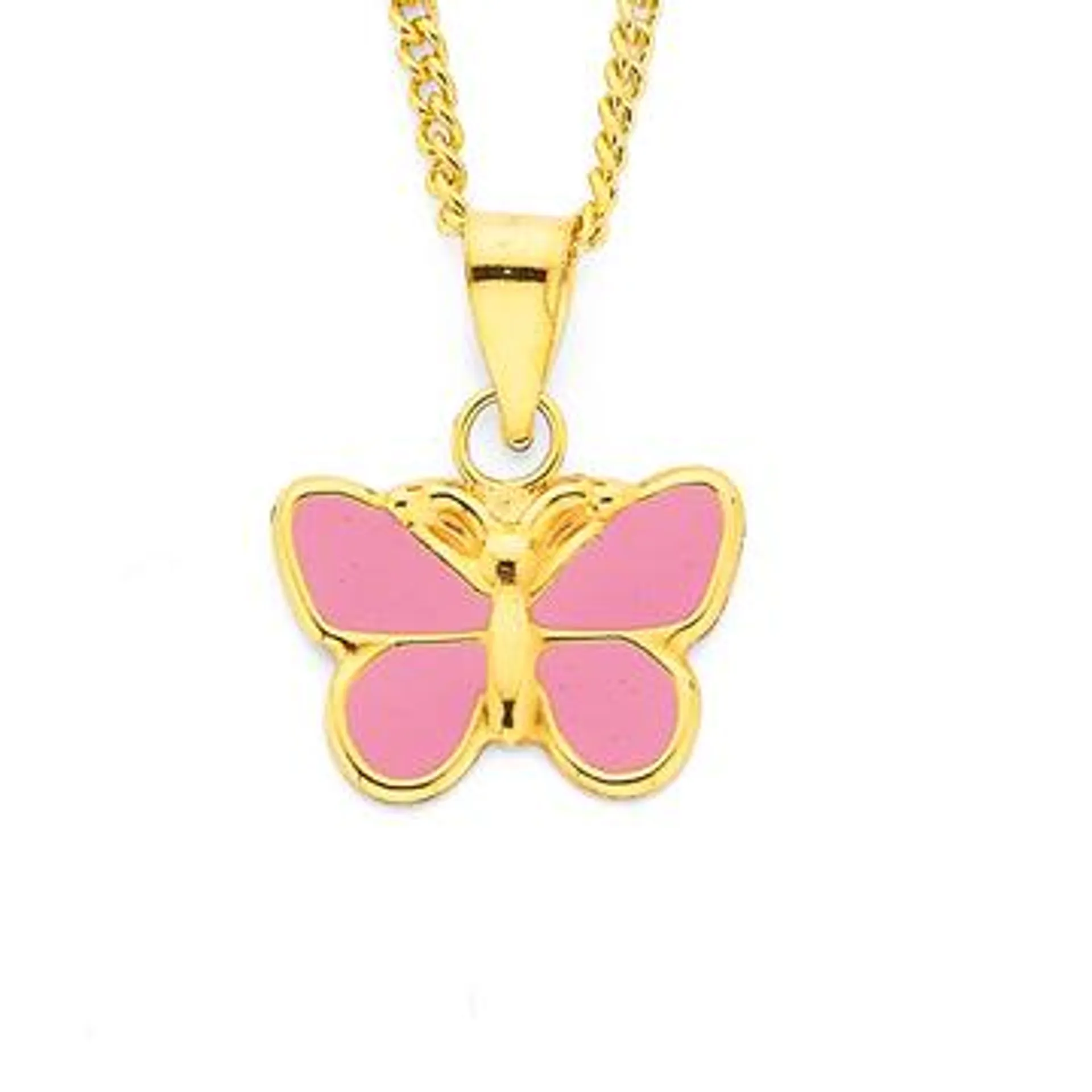 9ct Gold Pink Enamel Butterfly Pendant