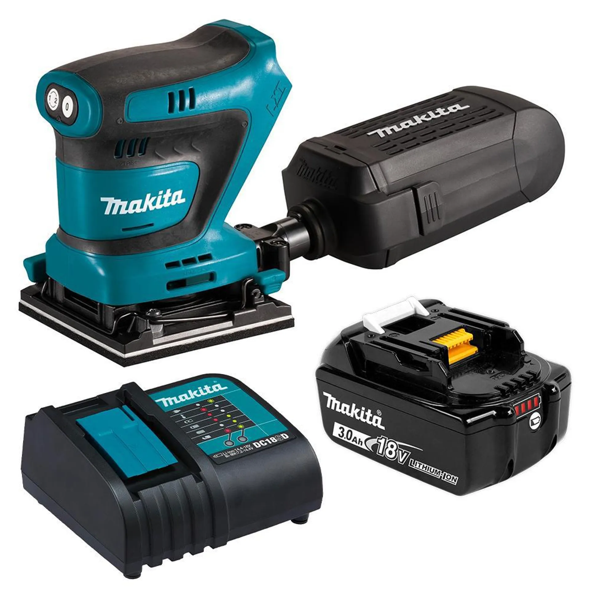 Makita DBO480SF 18V 3.0Ah Li-ion LXT Cordless 1/4 Sheet Finishing Sander Combo Kit