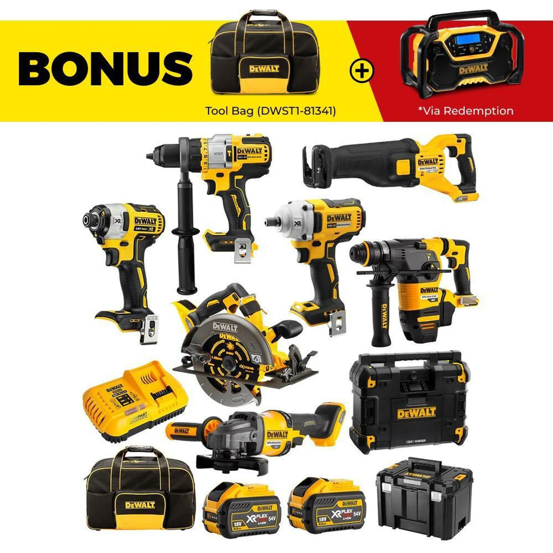 DeWalt DCZ899X2T-XE 18V/54V 9.0Ah FlexVolt XR Li-Ion Cordless Brushless 8pce Combo Kit