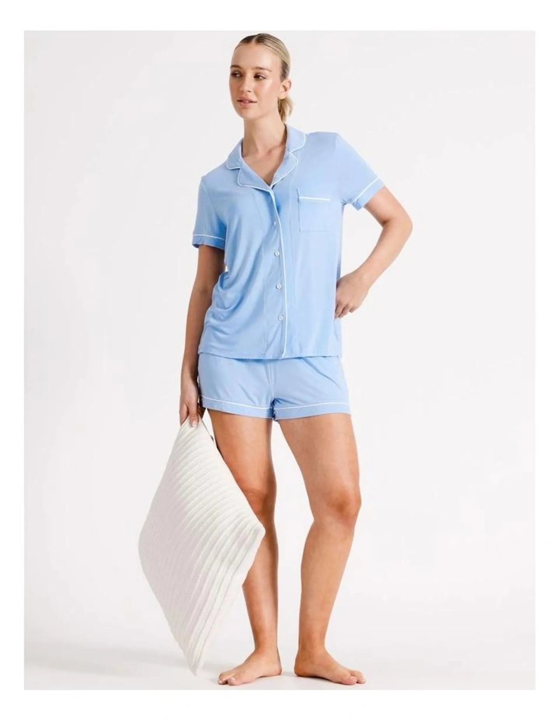 Bamboo Short Sleeve Short PJ Set in Blue