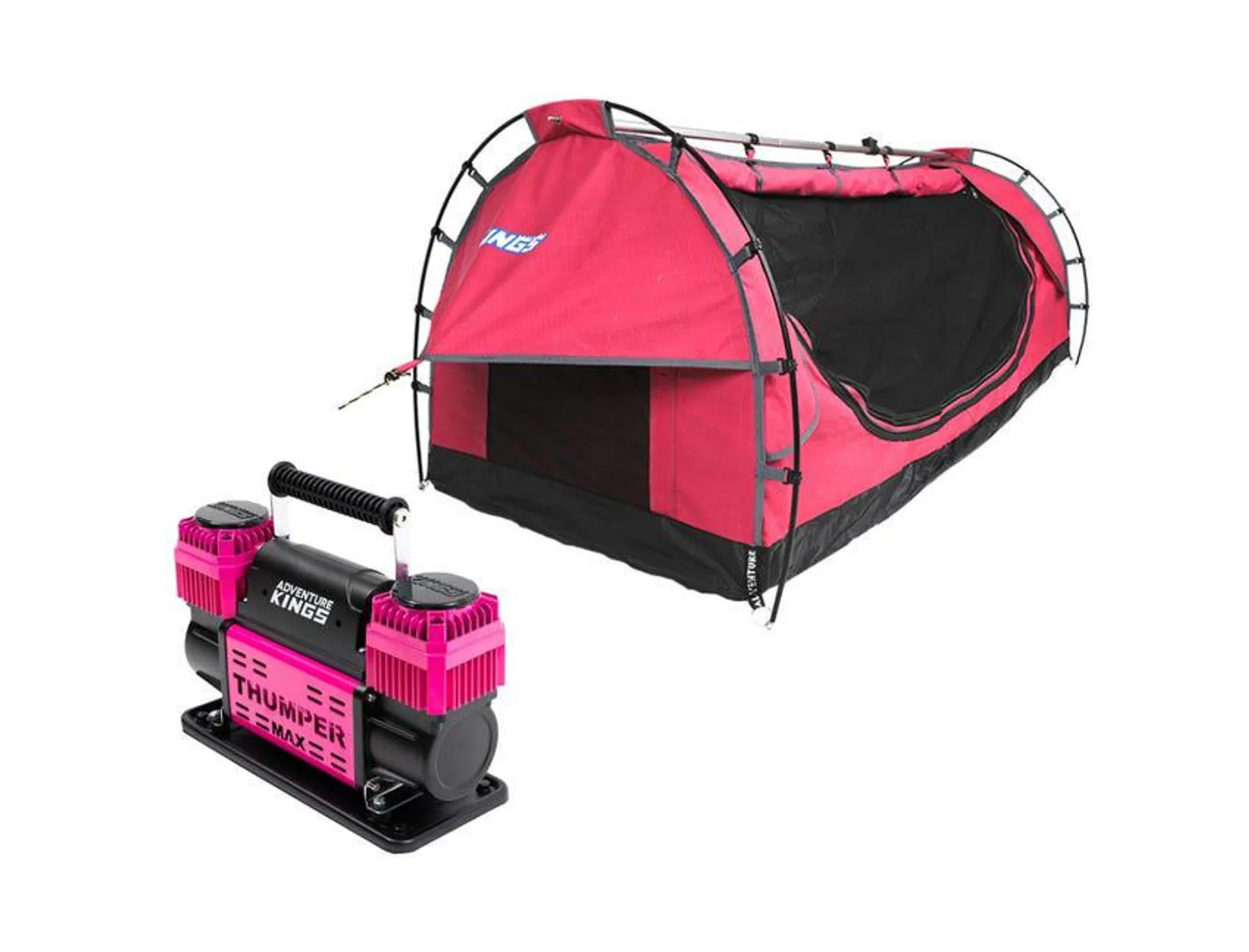 Kings Pink Deluxe Single Swag + Pink Thumper Max Dual Air Compressor MKII