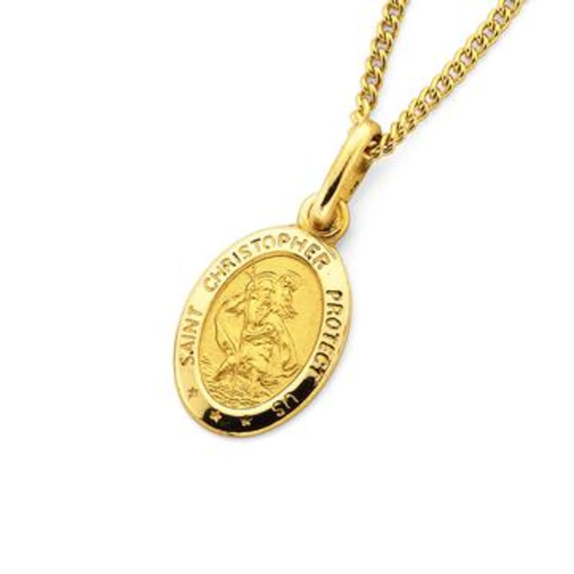 9ct Gold 12mm Oval Saint Christopher Medallion Pendant