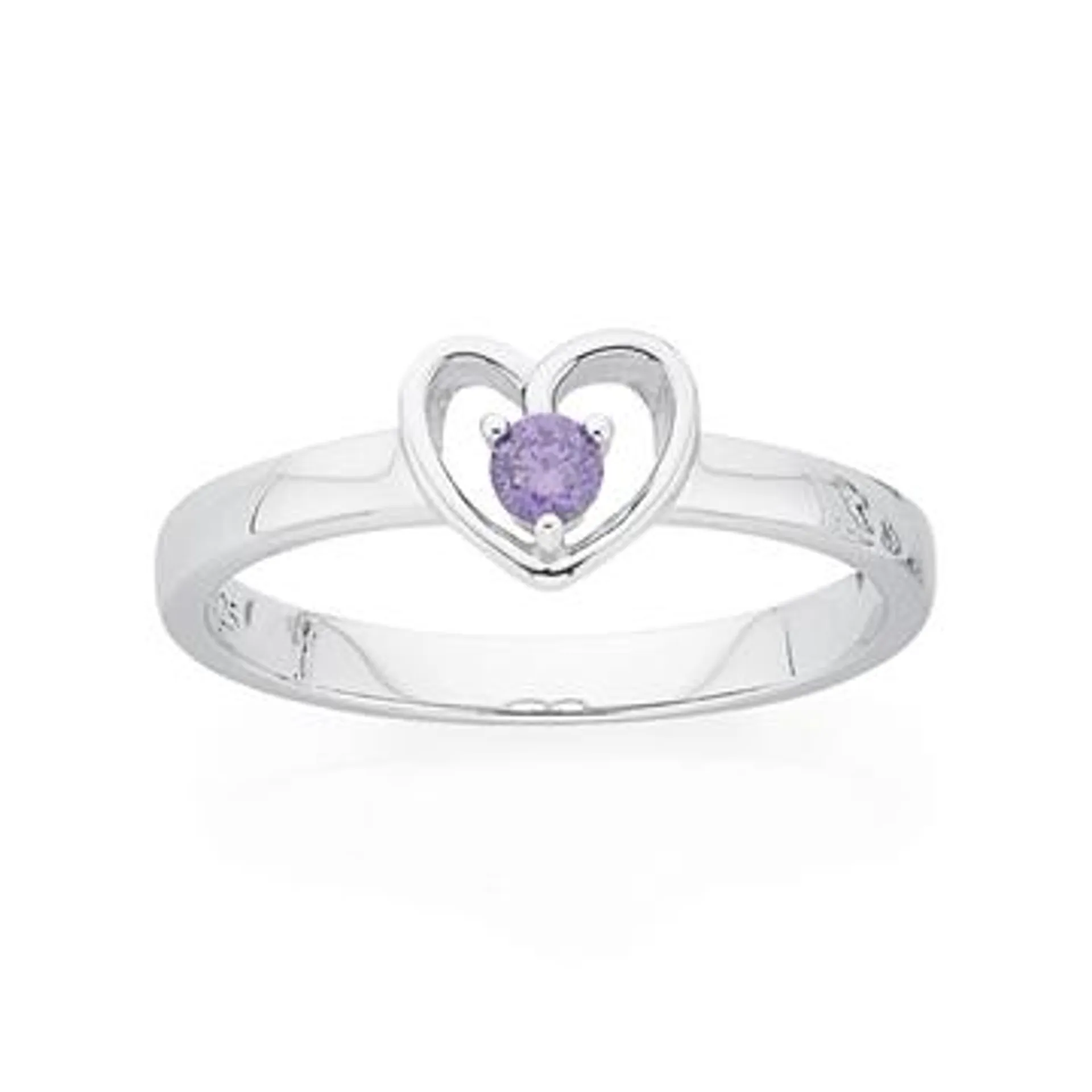 Silver Childs Violet CZ Heart Ring