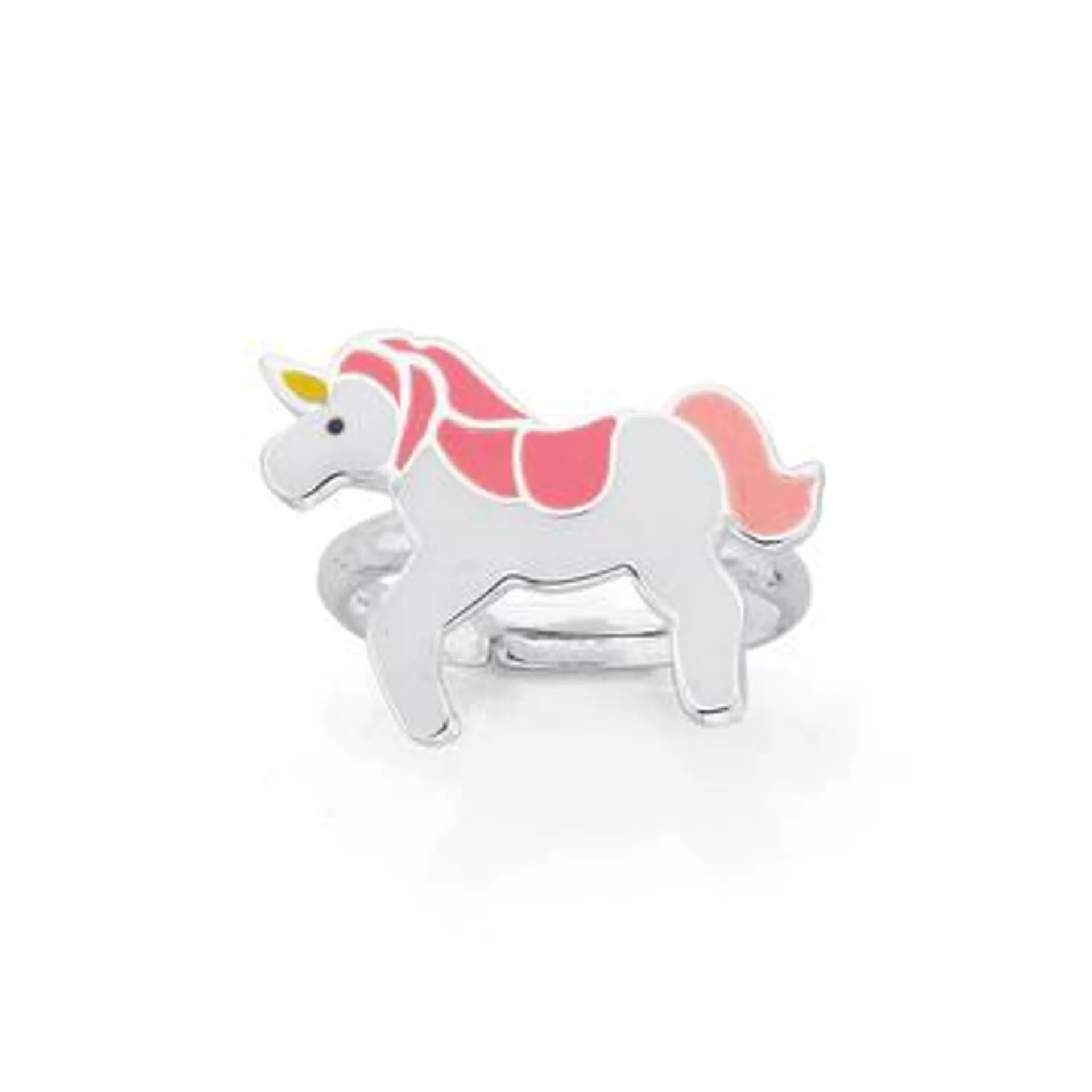 Silver Pink Enamel Unicorn Ring