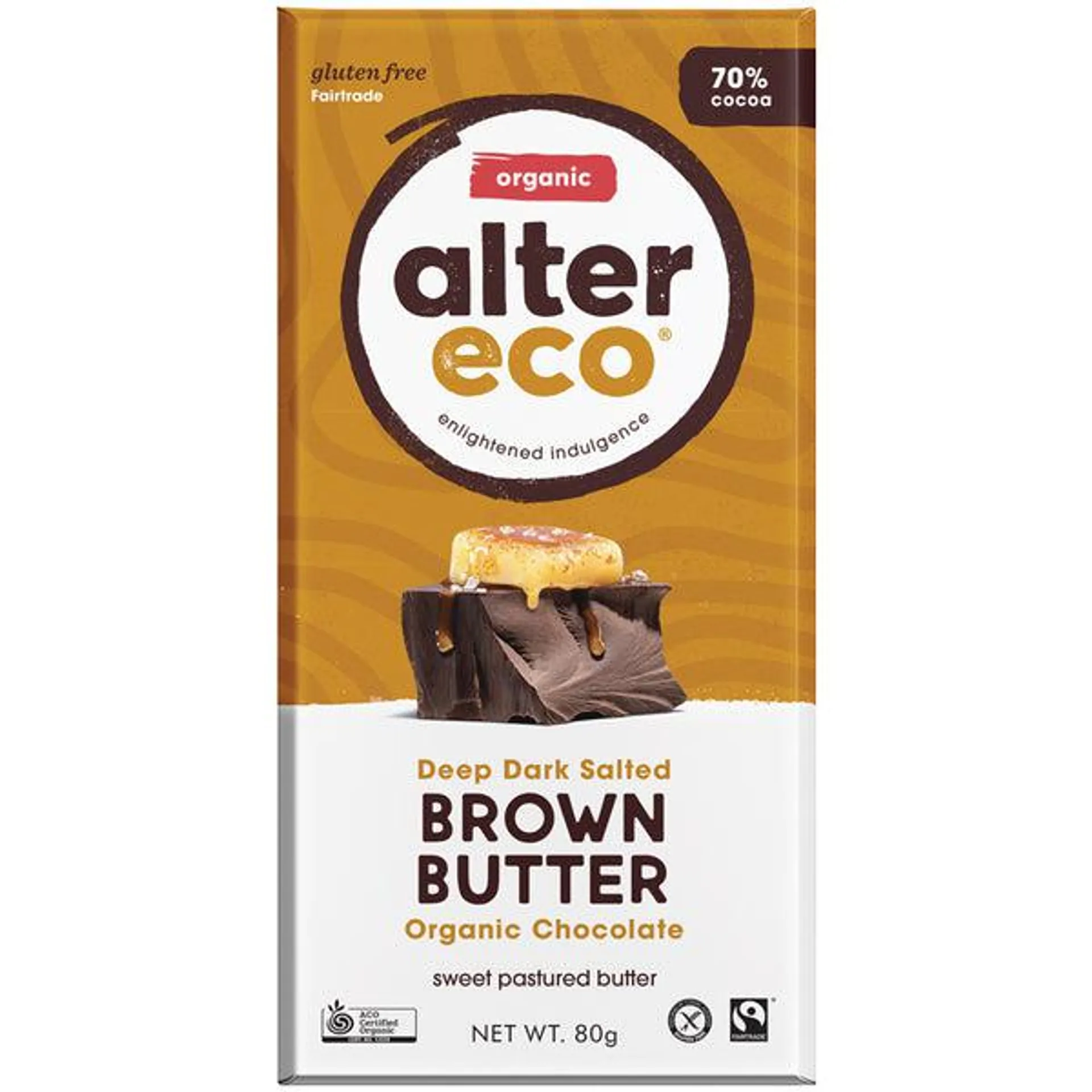 Alter Eco Organic 70% Dark Chocolate Salted Brown Butter 80g