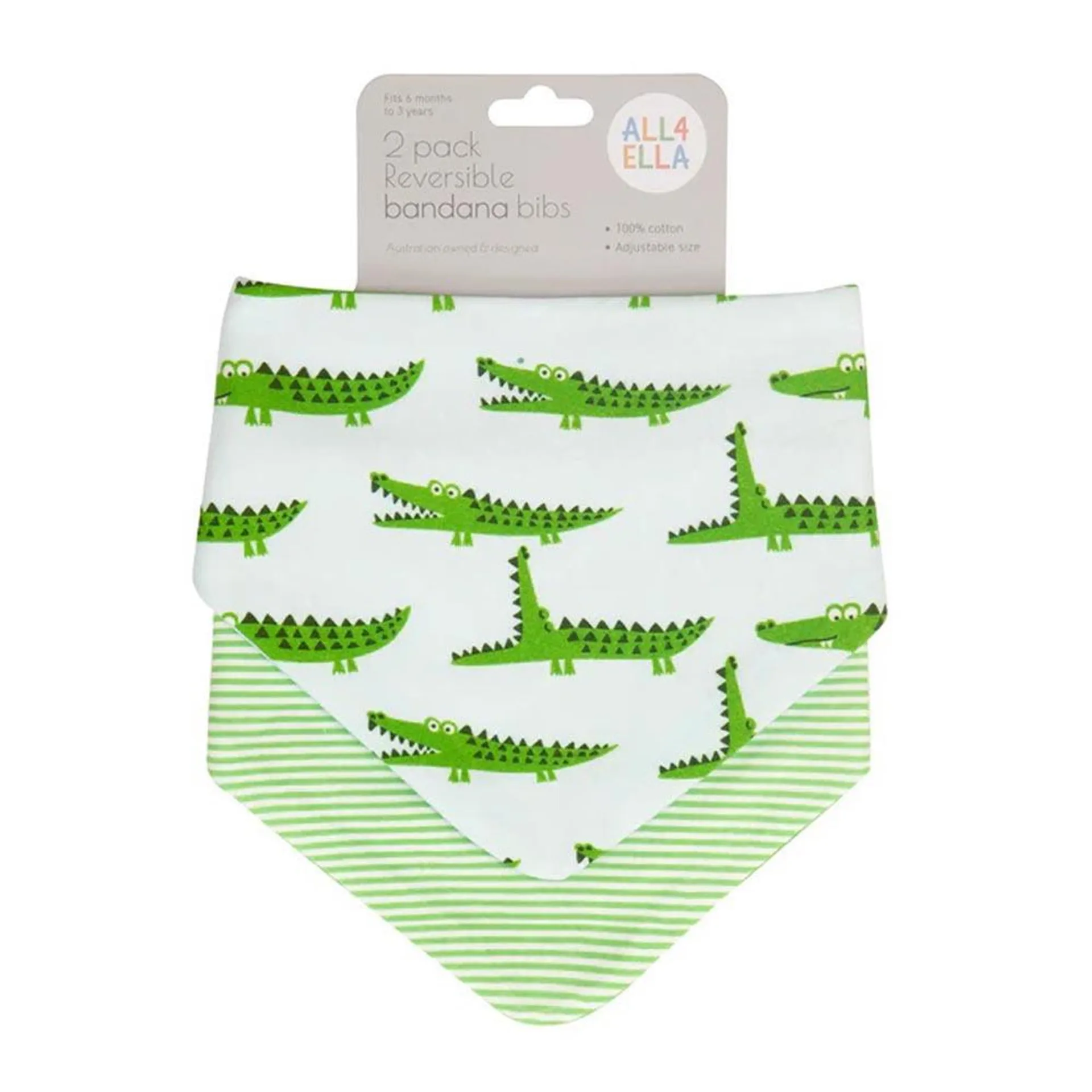 All4Ella Bandana Bibs 2Pk Crocodile