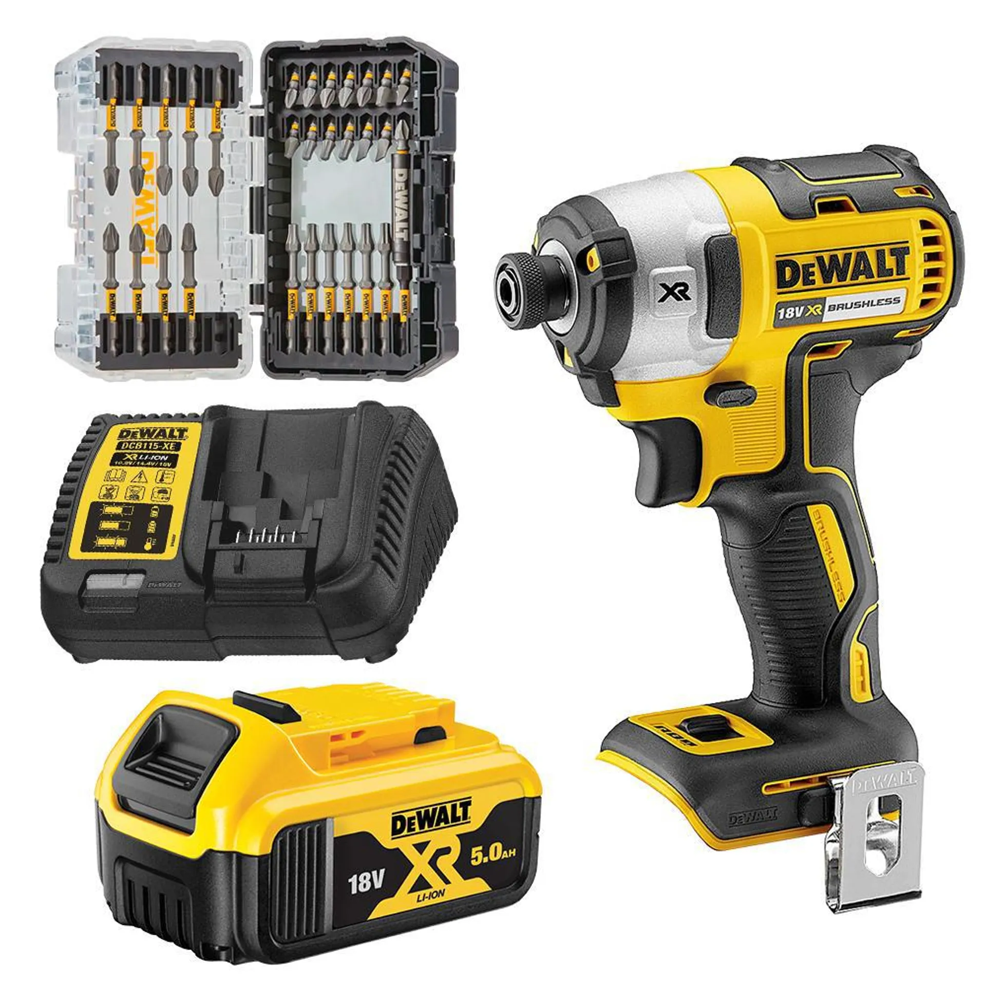 DeWalt DCF887P1A-XE 18V 5.0Ah Li-ion Cordless Brushless Impact Driver Combo Kit with Driver Bit Set