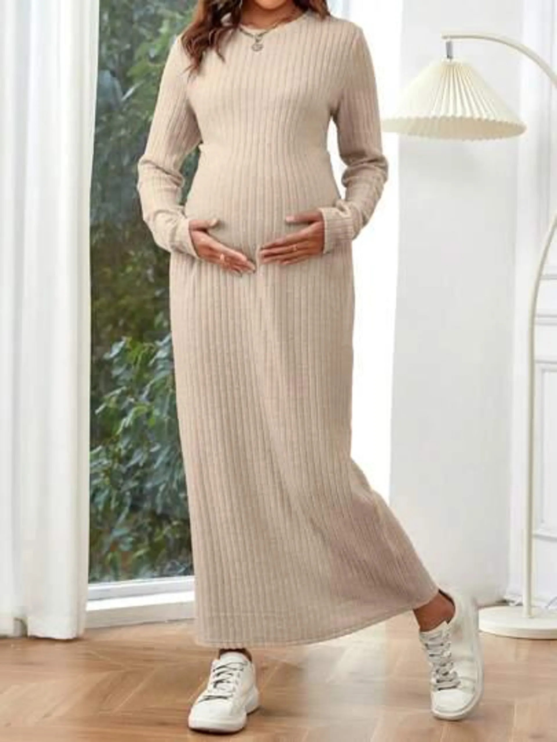 SHEIN Maternity Solid Ribbed Knit Dress