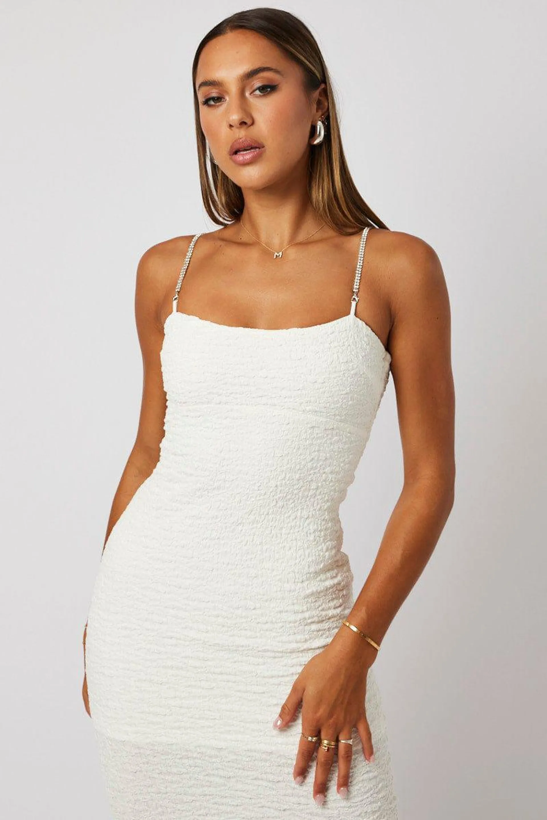 White Textured Bodycon Dress