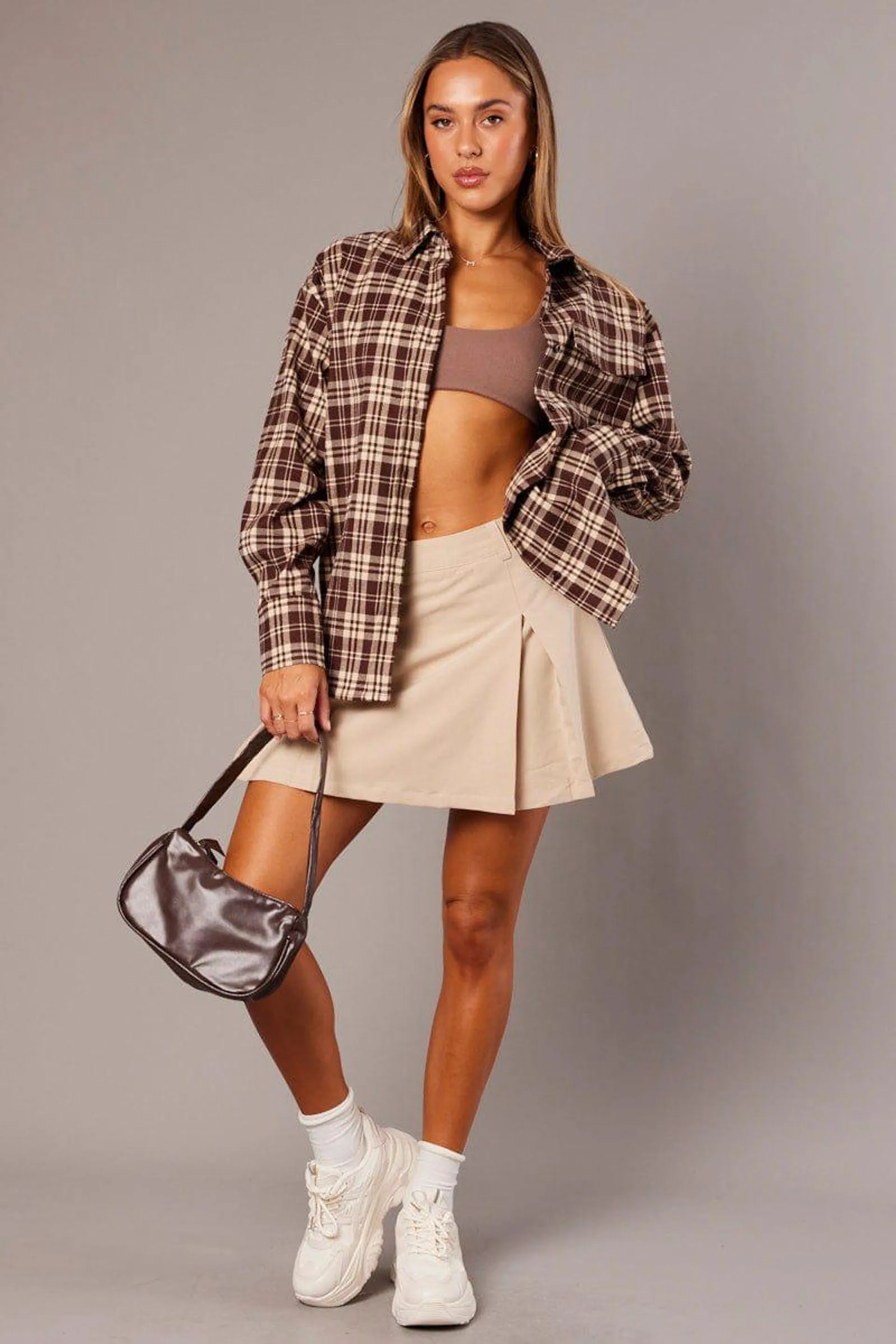 Brown Check Relaxed Shirt Long Sleeve