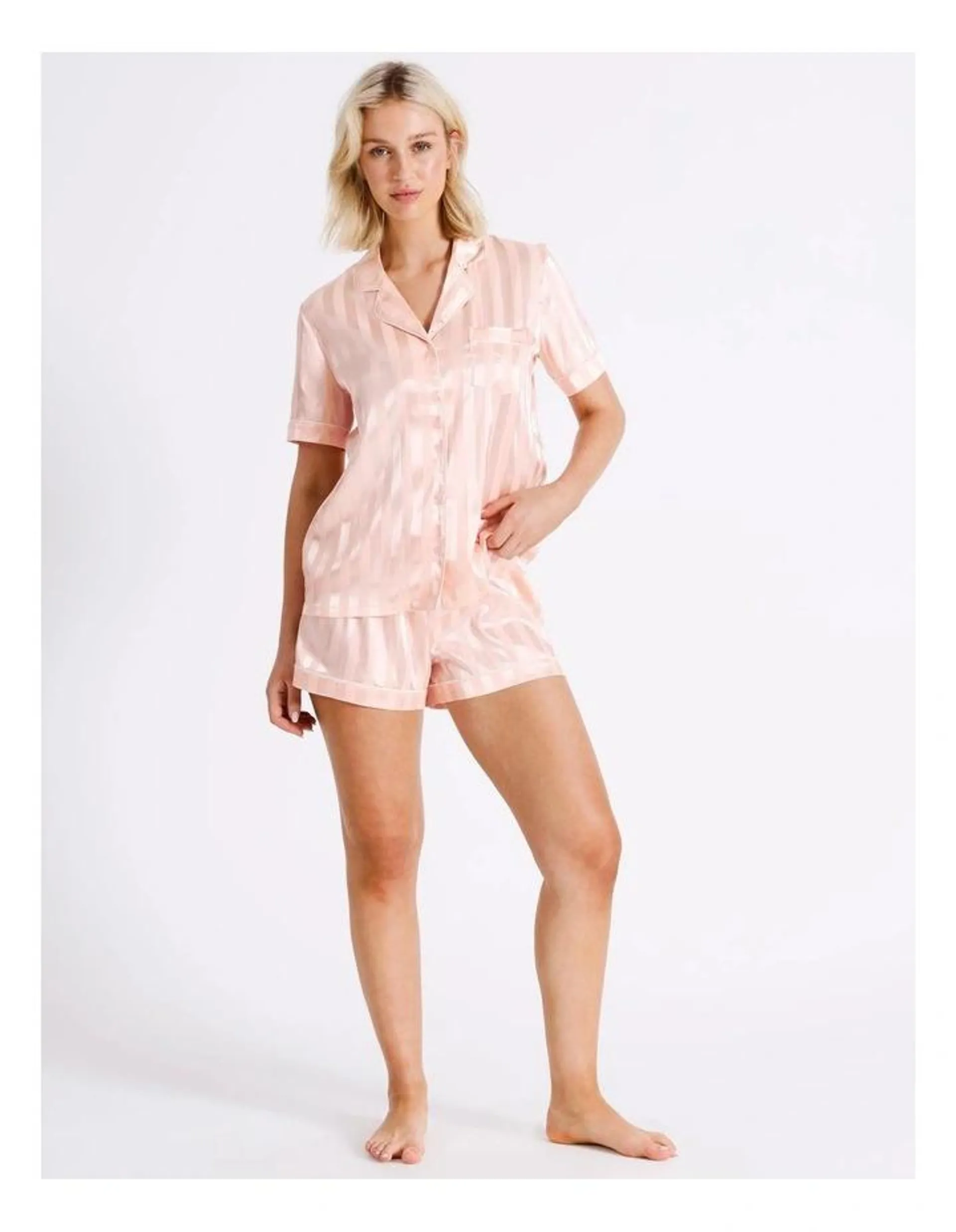 Jacquard Stripe Satin PJ Set in Pink