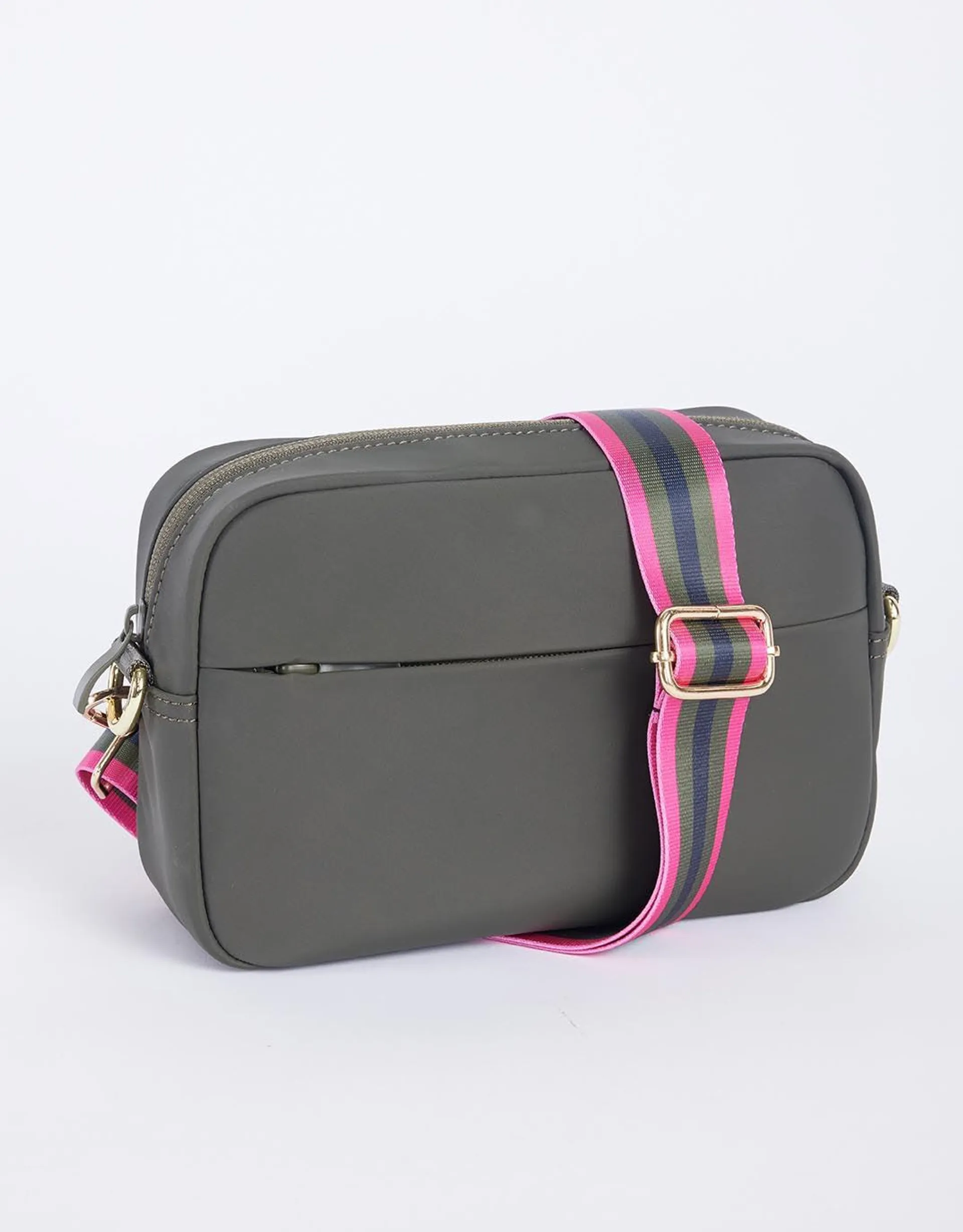 Off-Duty Crossbody Bag - Khaki with Khaki/Hot Pink Stripe