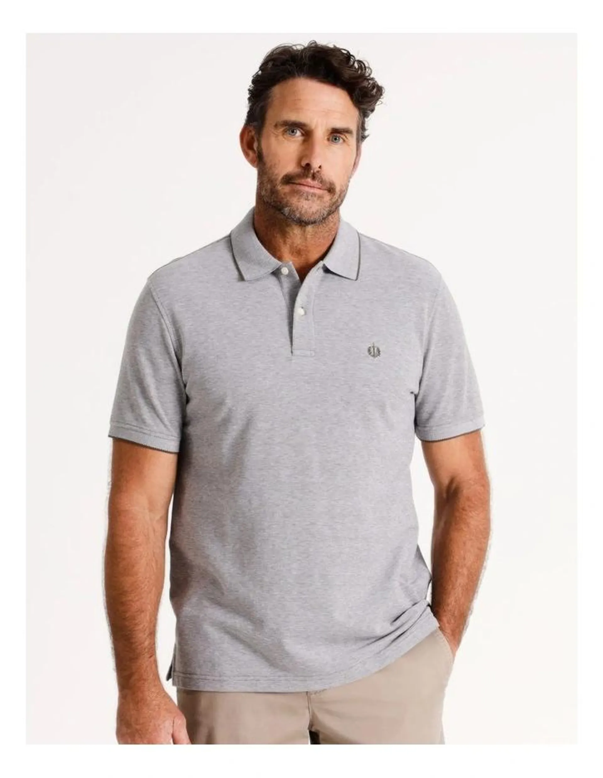 Baxter Plain Birdseye Polo in Khaki