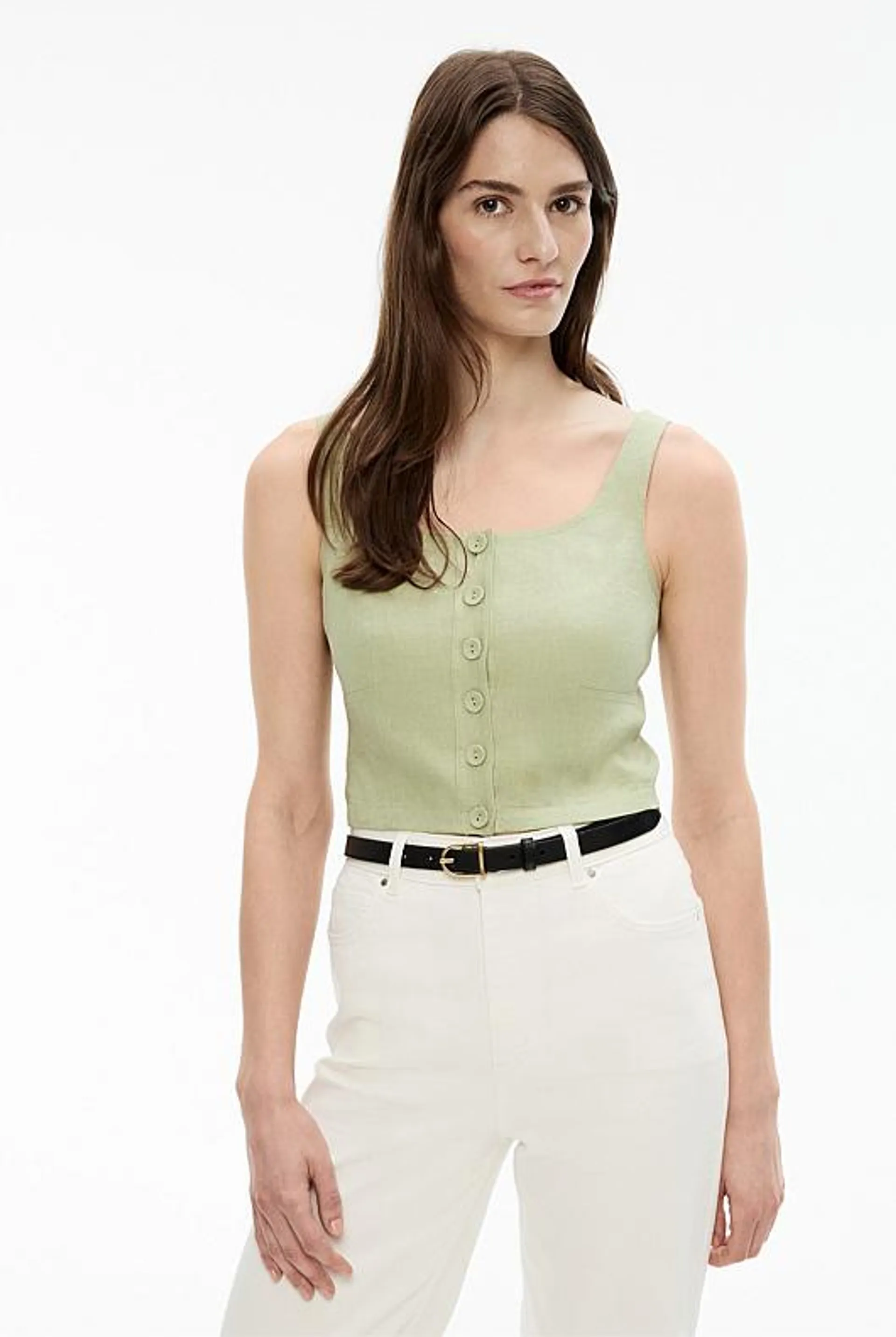 French Linen Cropped Button Bodice