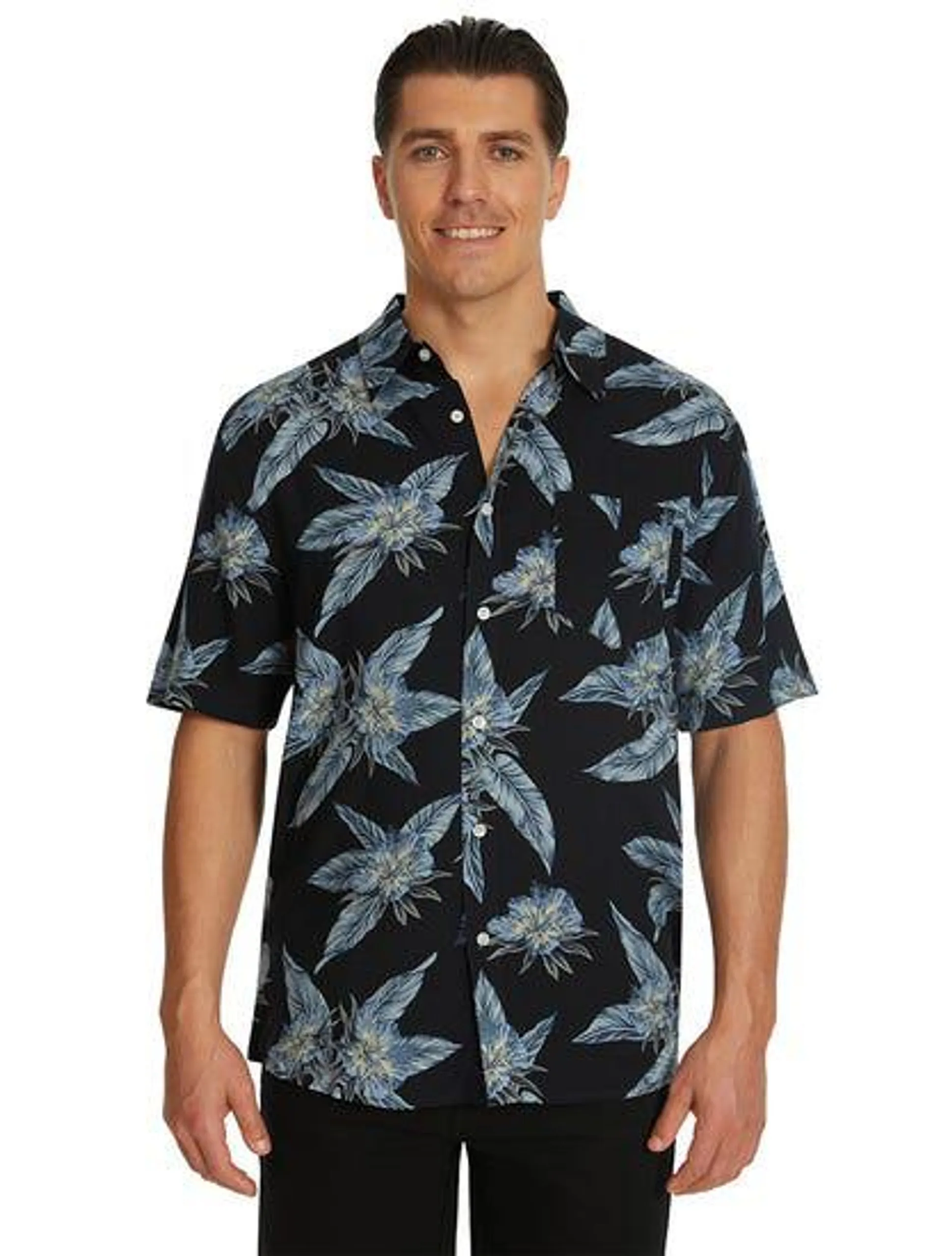Lowes Navy Flower Rayon Short Sleeve Shirt